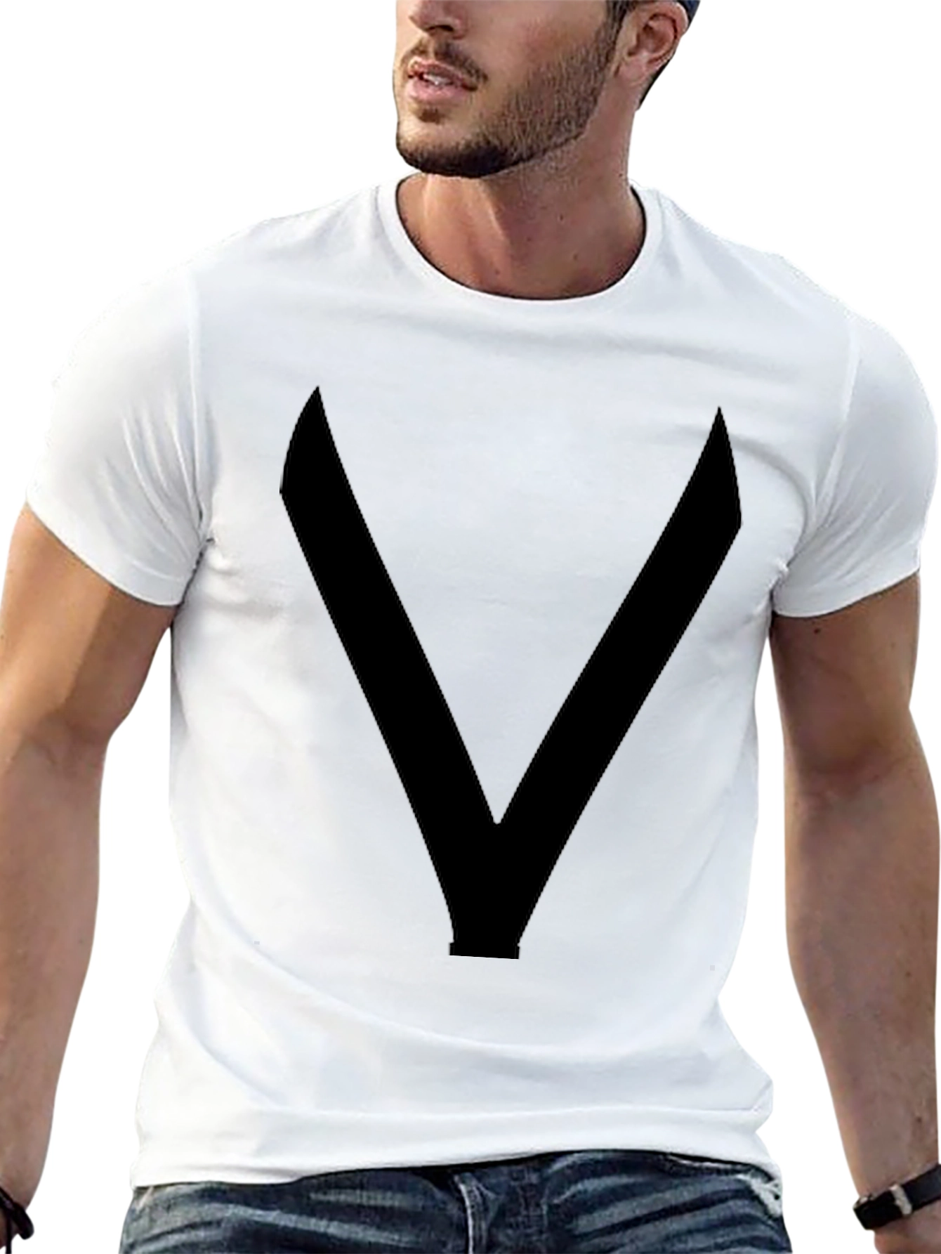 Black Bold "V" Graphic Tee - Solid Black Comfort Fit view 13