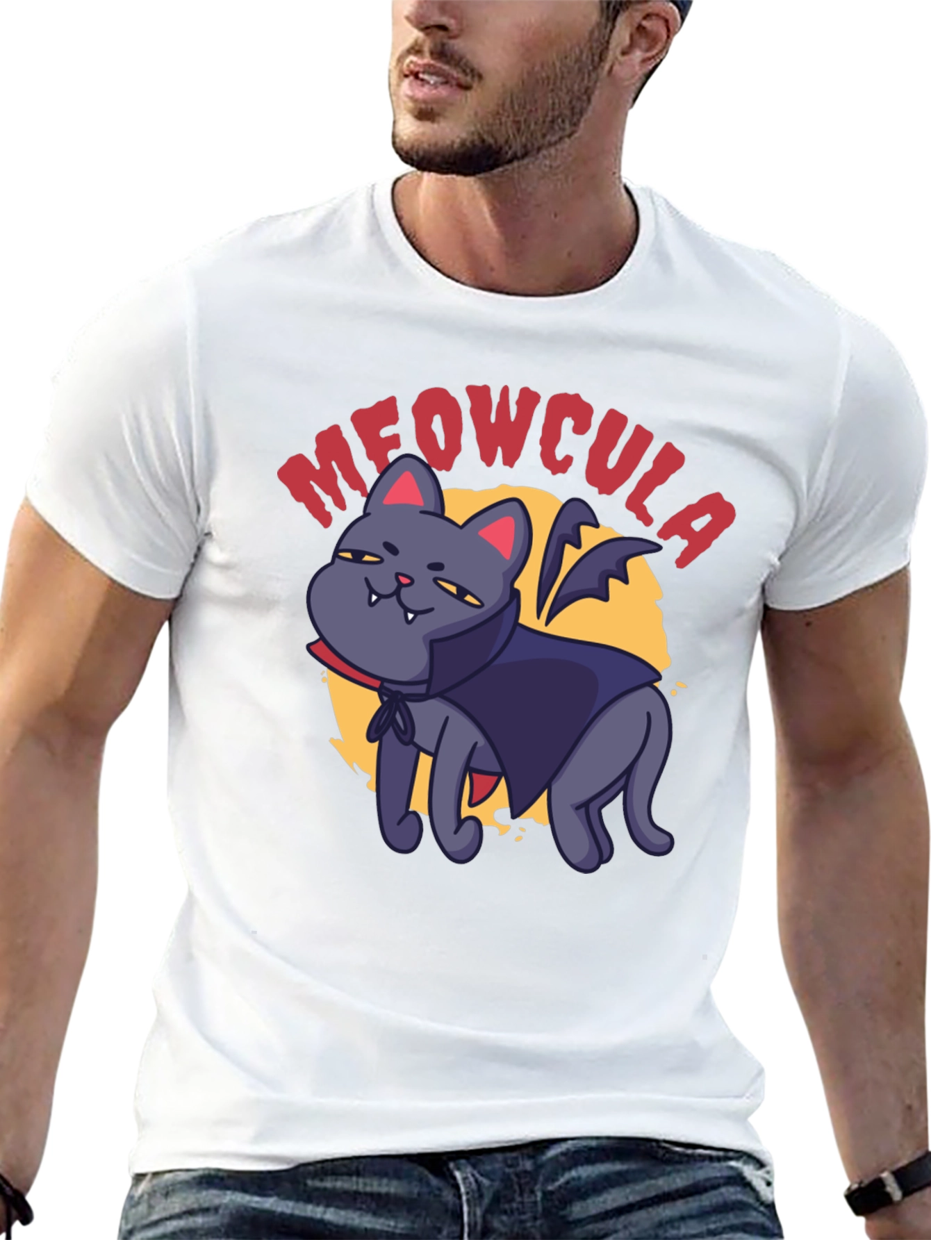 Black Meowcula Vampire Cat Graphic T-Shirt view 13