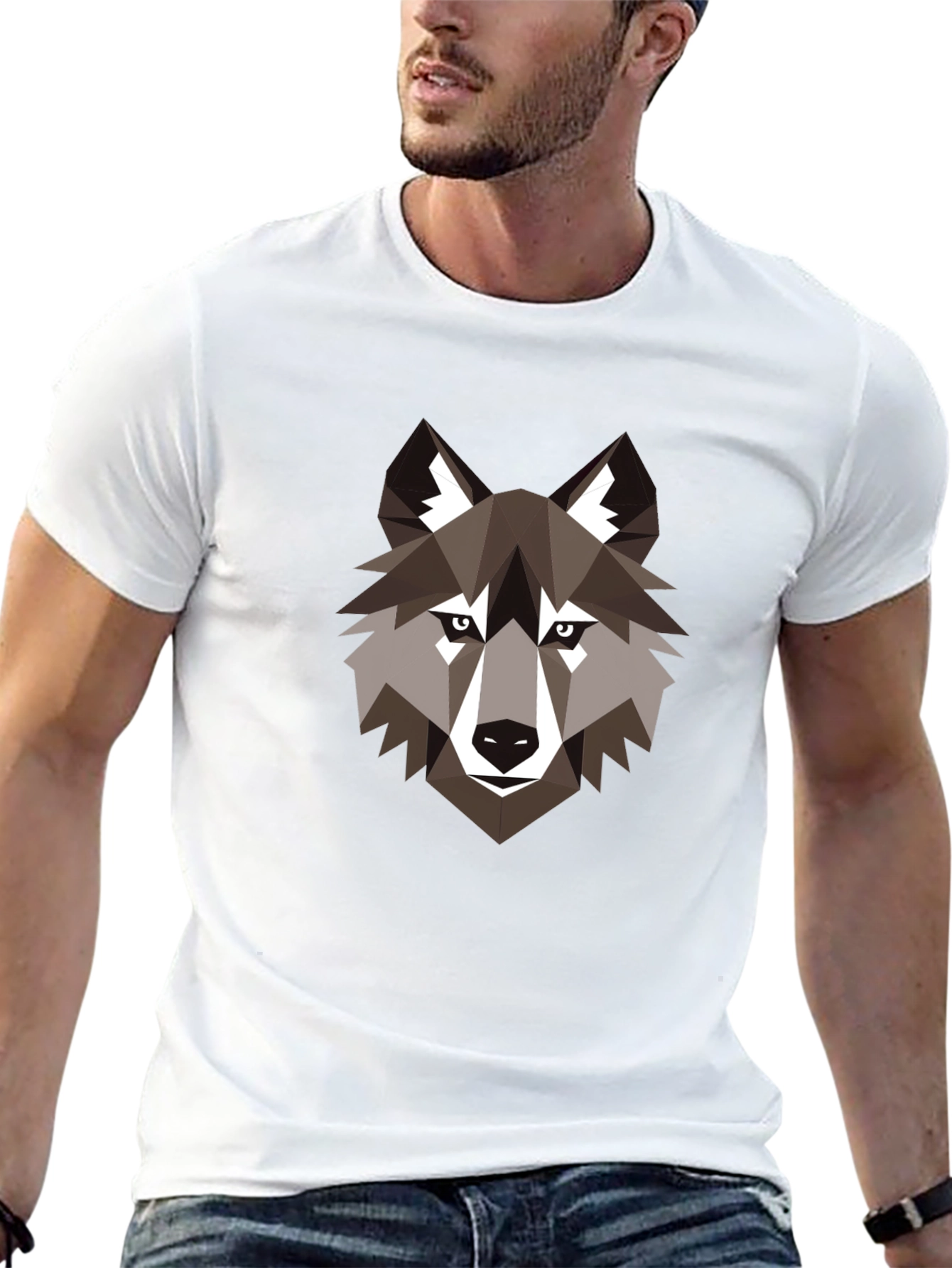 Black Geometric Wolf Graphic Black T-Shirt view 13