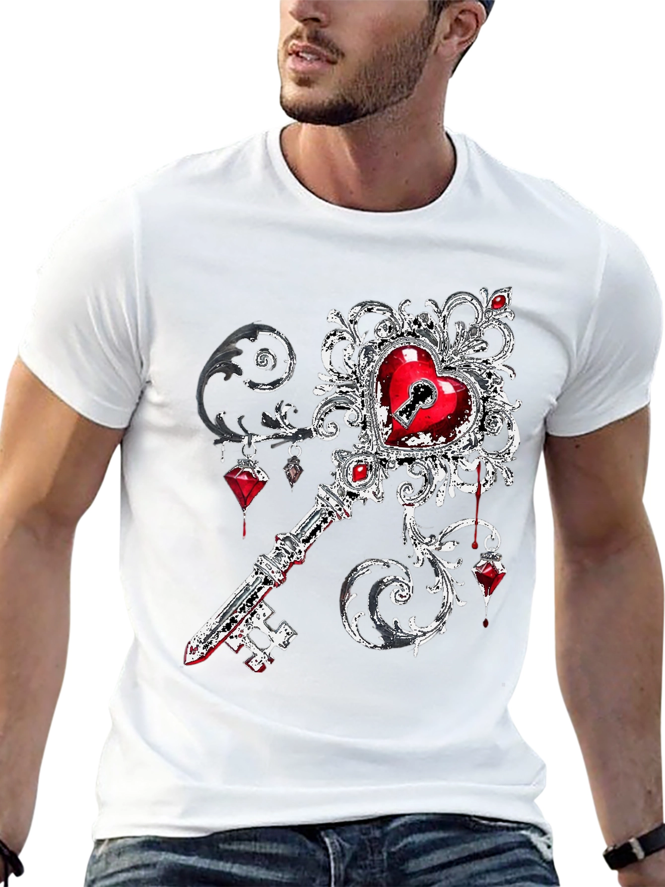 Black Heart Key Graphic Tee view 13