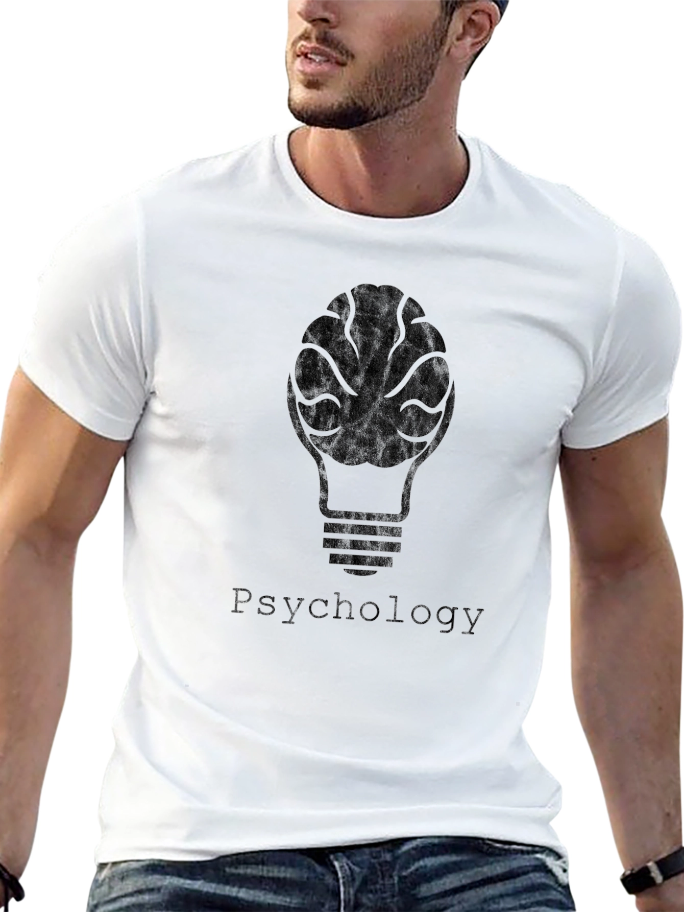 Black Psychology Brain Light Bulb T-Shirt - Black view 13