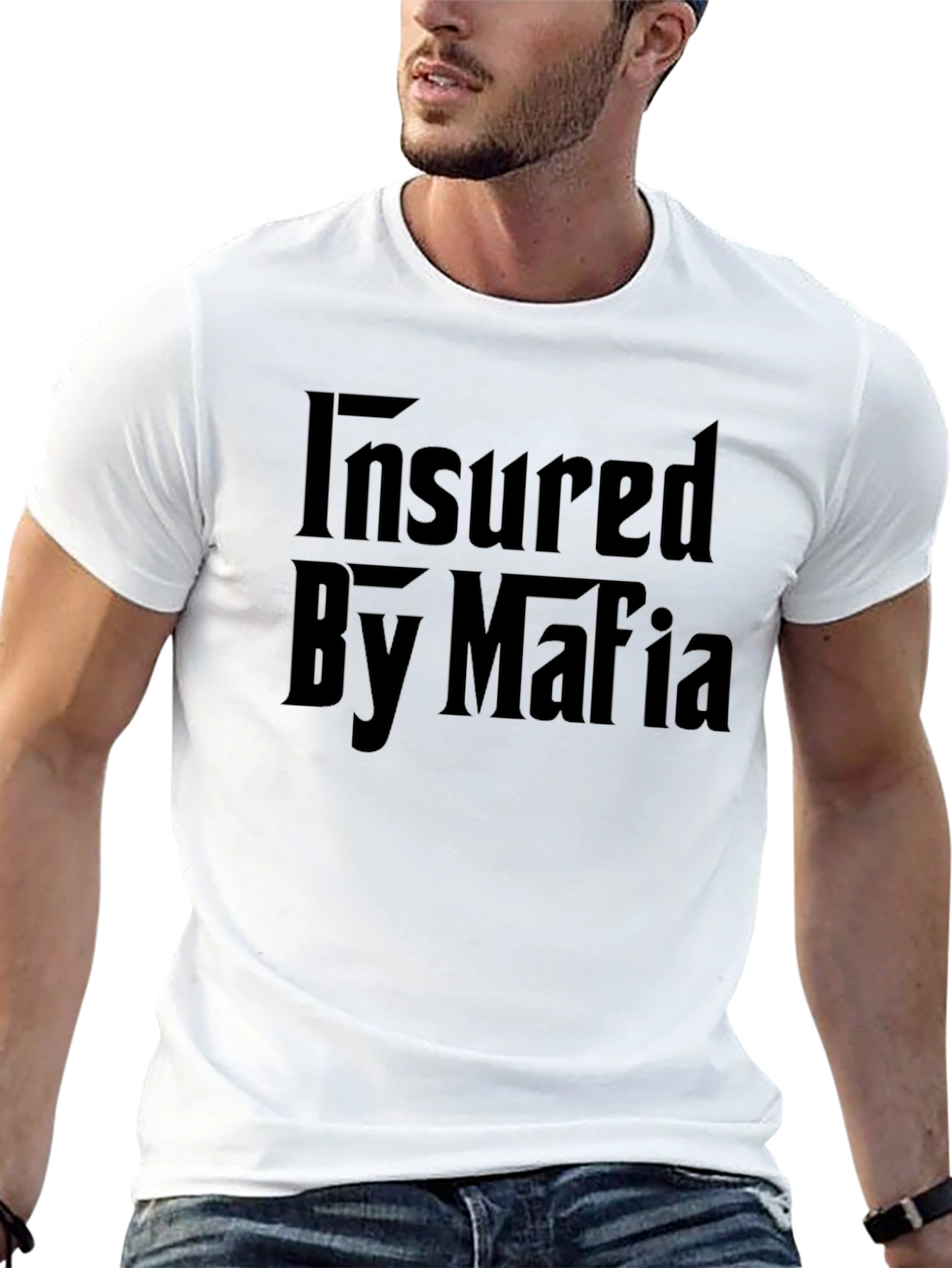 Black Insured By Mafia Funny Graphic Black T-Shirt view 13