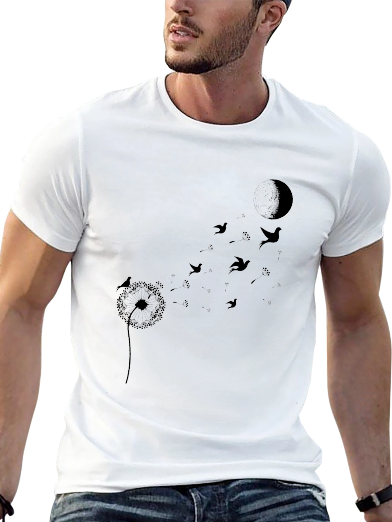 Black Dandelion Bird T-Shirt - Black Crew Neck view 13