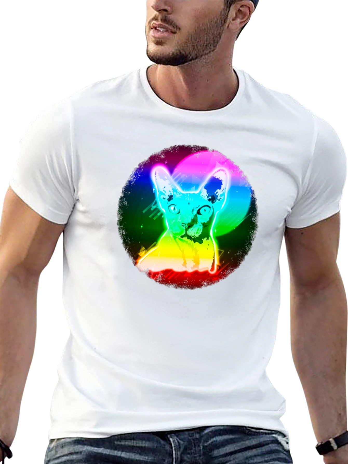 Black Rainbow Cat Graphic Black T-Shirt view 13