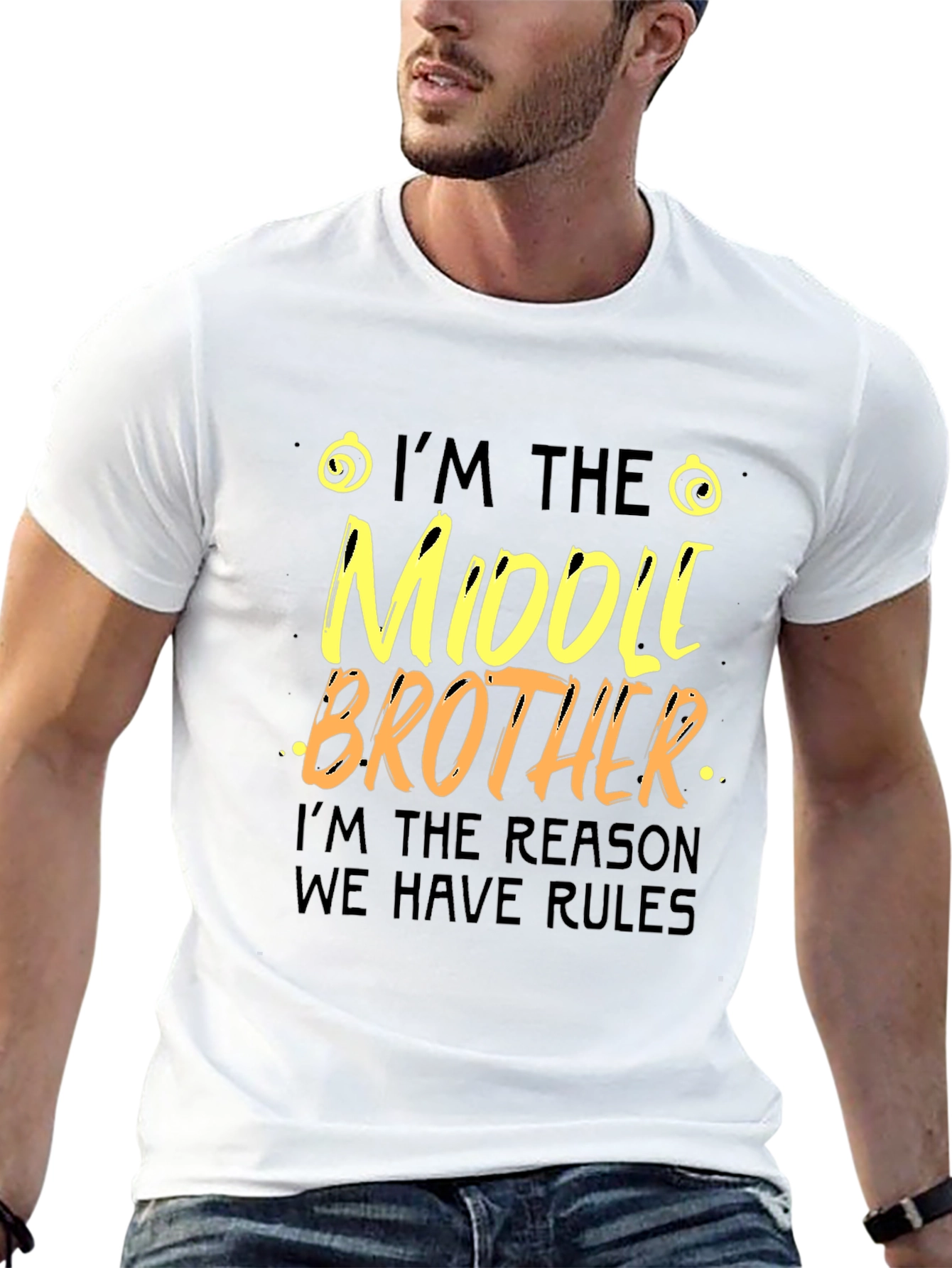 Black Middle Brother Rules T-Shirt Funny Family Tee view 13