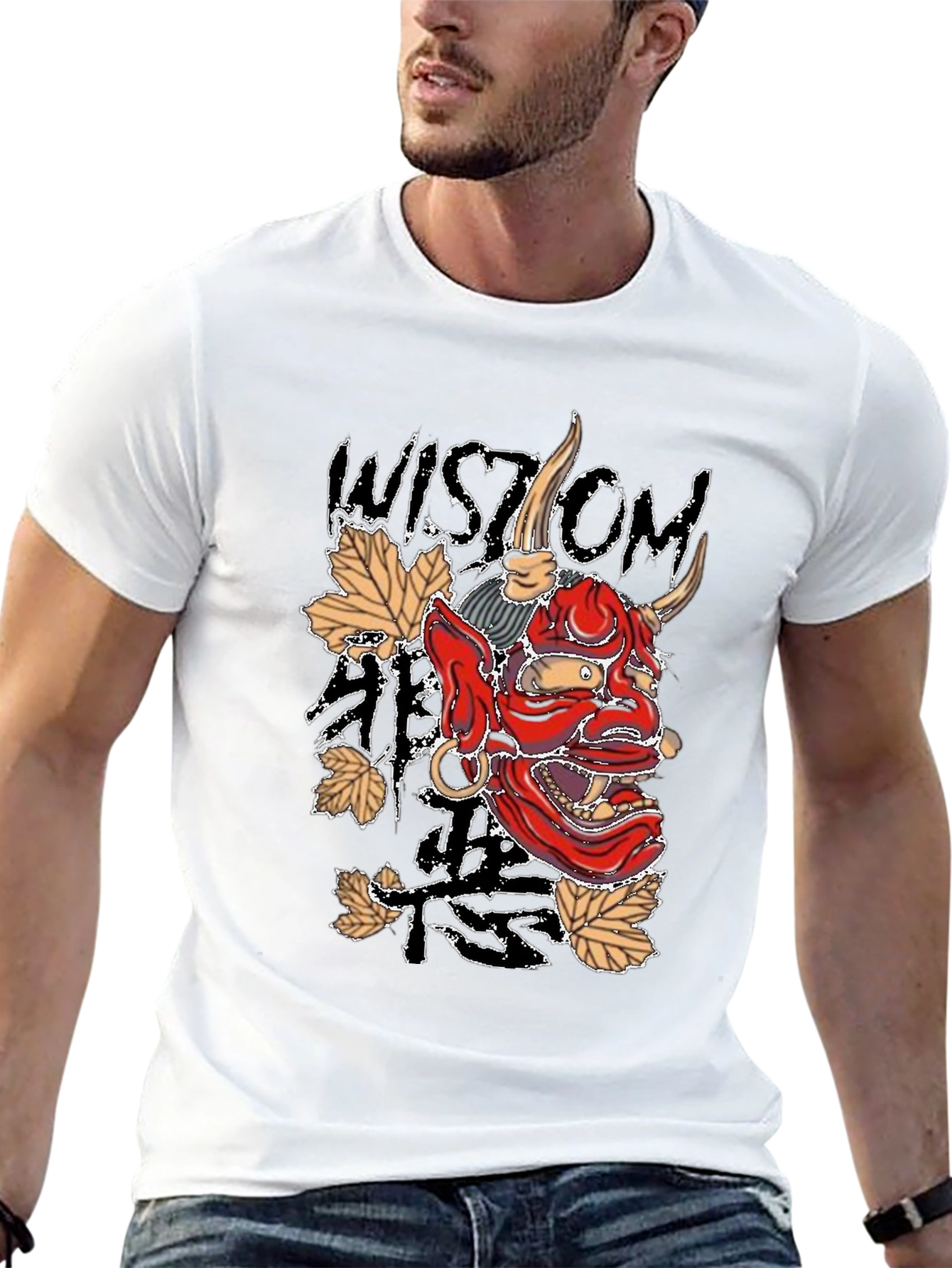 Black Men's Black Wisdom Oni Mask Graphic T-Shirt view 13