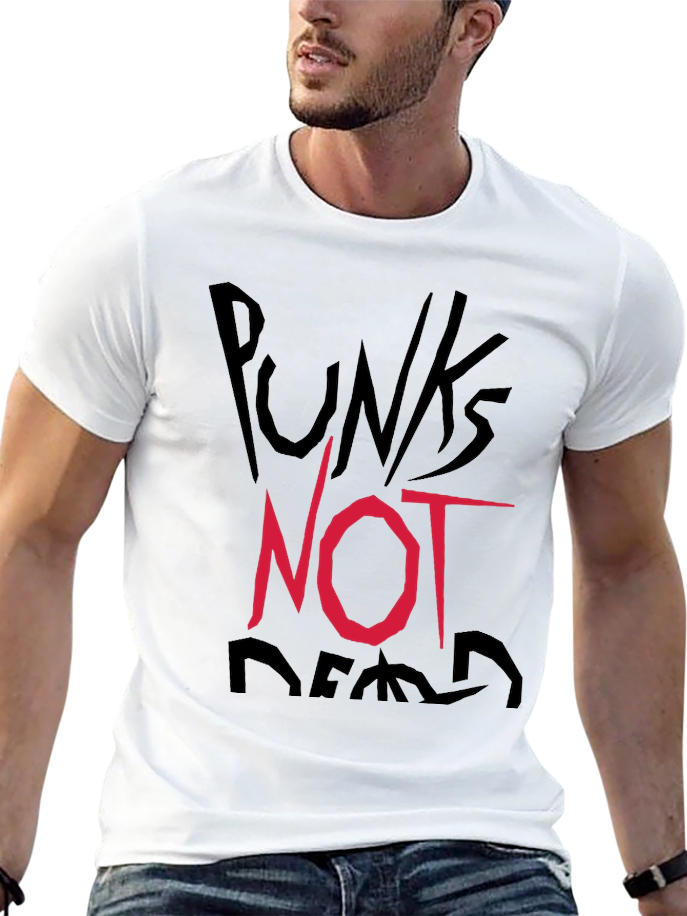 Black Punk's Not Dead Graphic Tee - Black Cotton Casual Shirt view 13