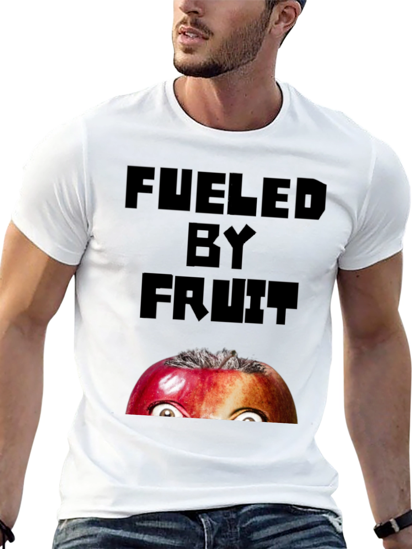 Black Fueled By Fruit Graphic T-Shirt - Funny Apple Eyes view 13