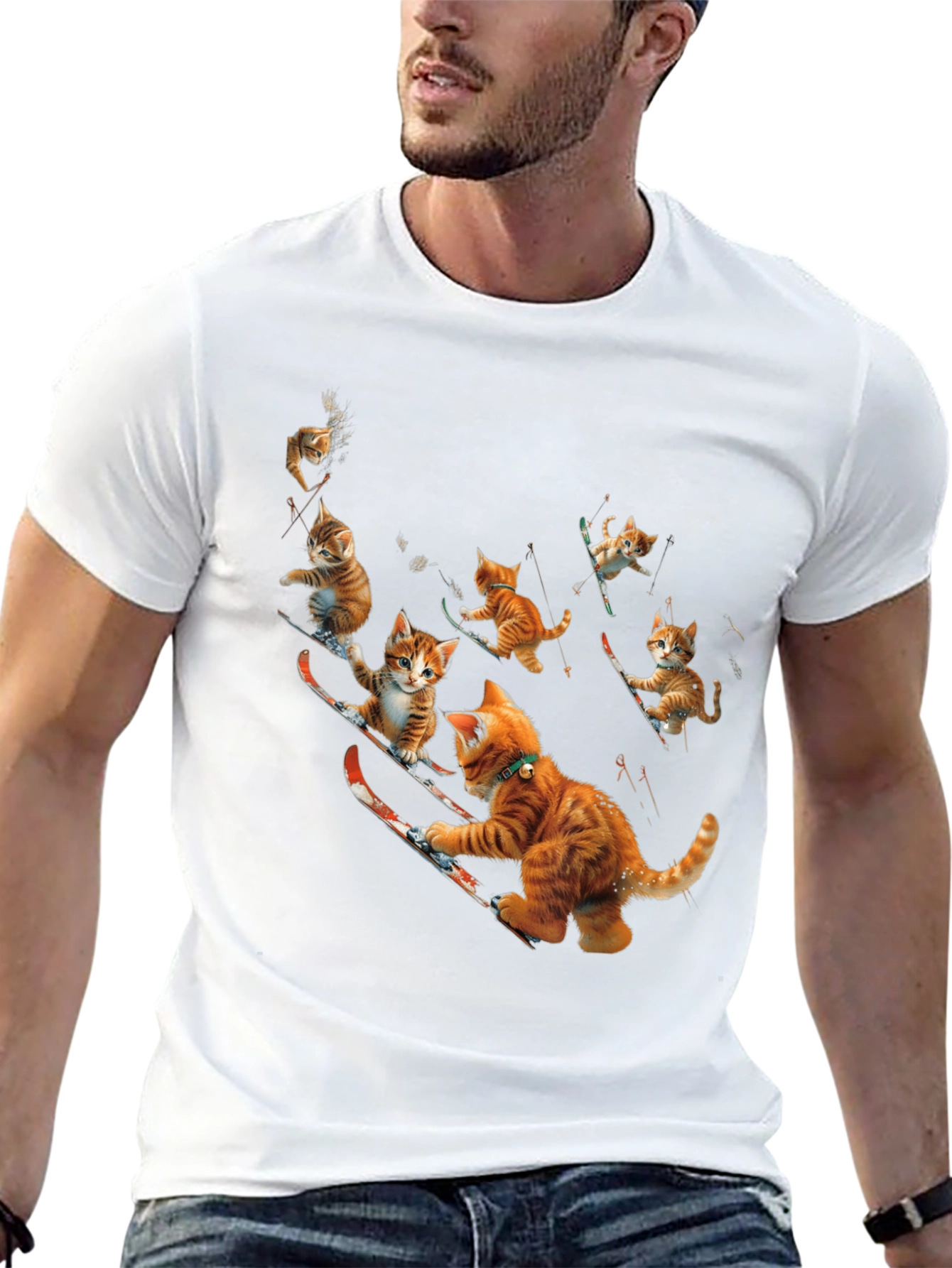 Black Skiing Cats Graphic Tee view 13