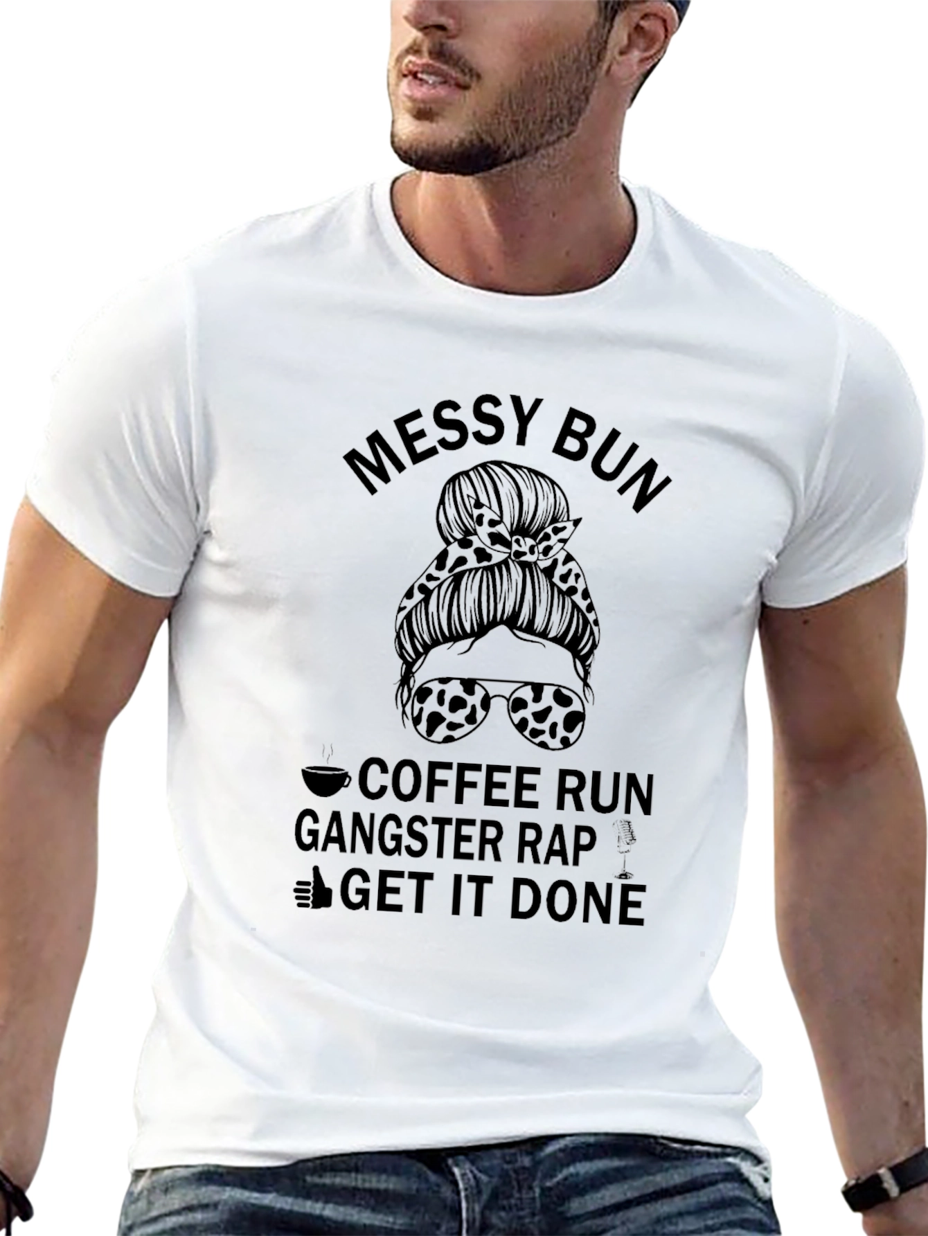 Black Messy Bun Coffee Run Gangster Rap Graphic Tee view 13