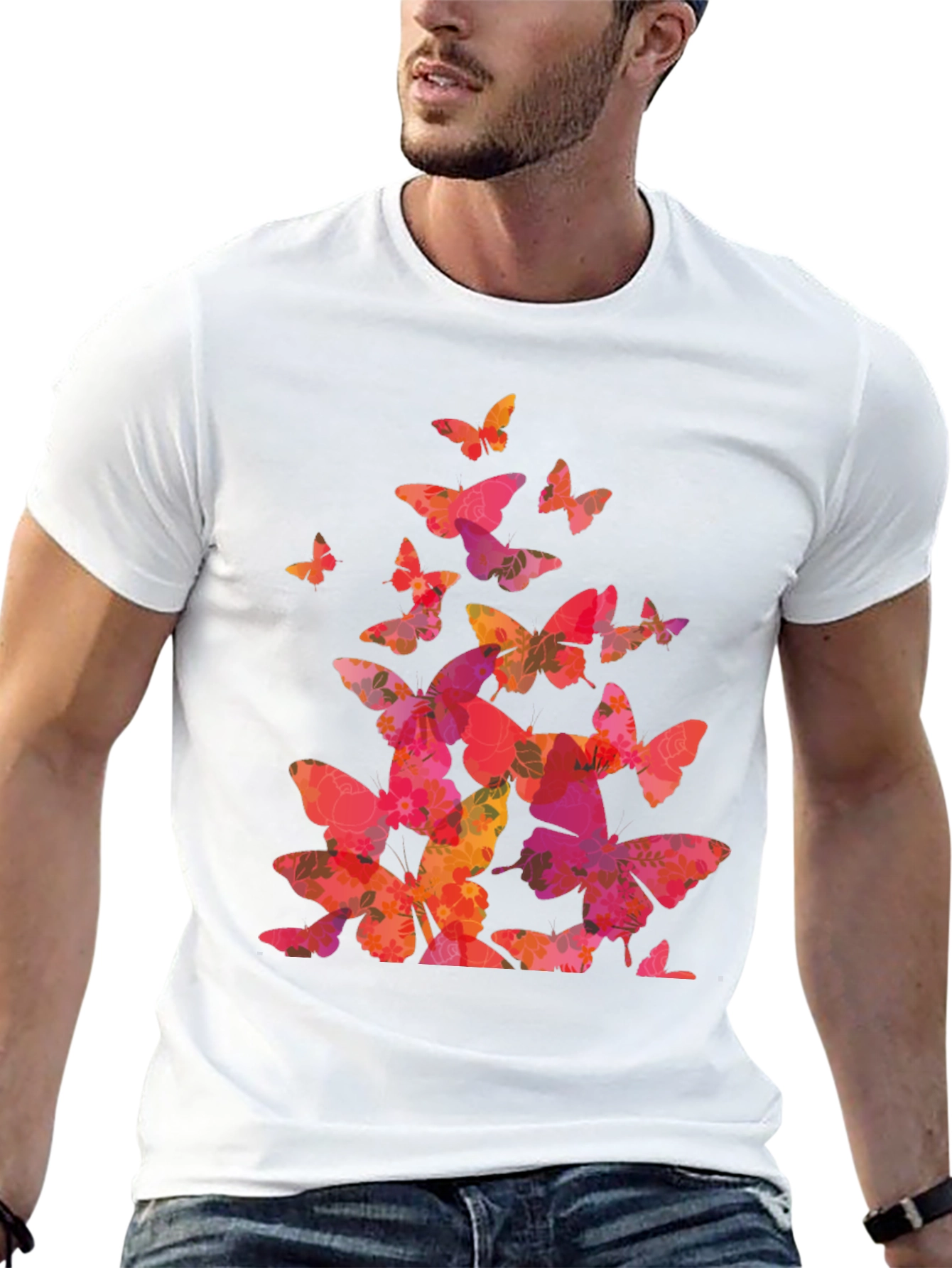 Black Butterfly Print Black T-Shirt view 13