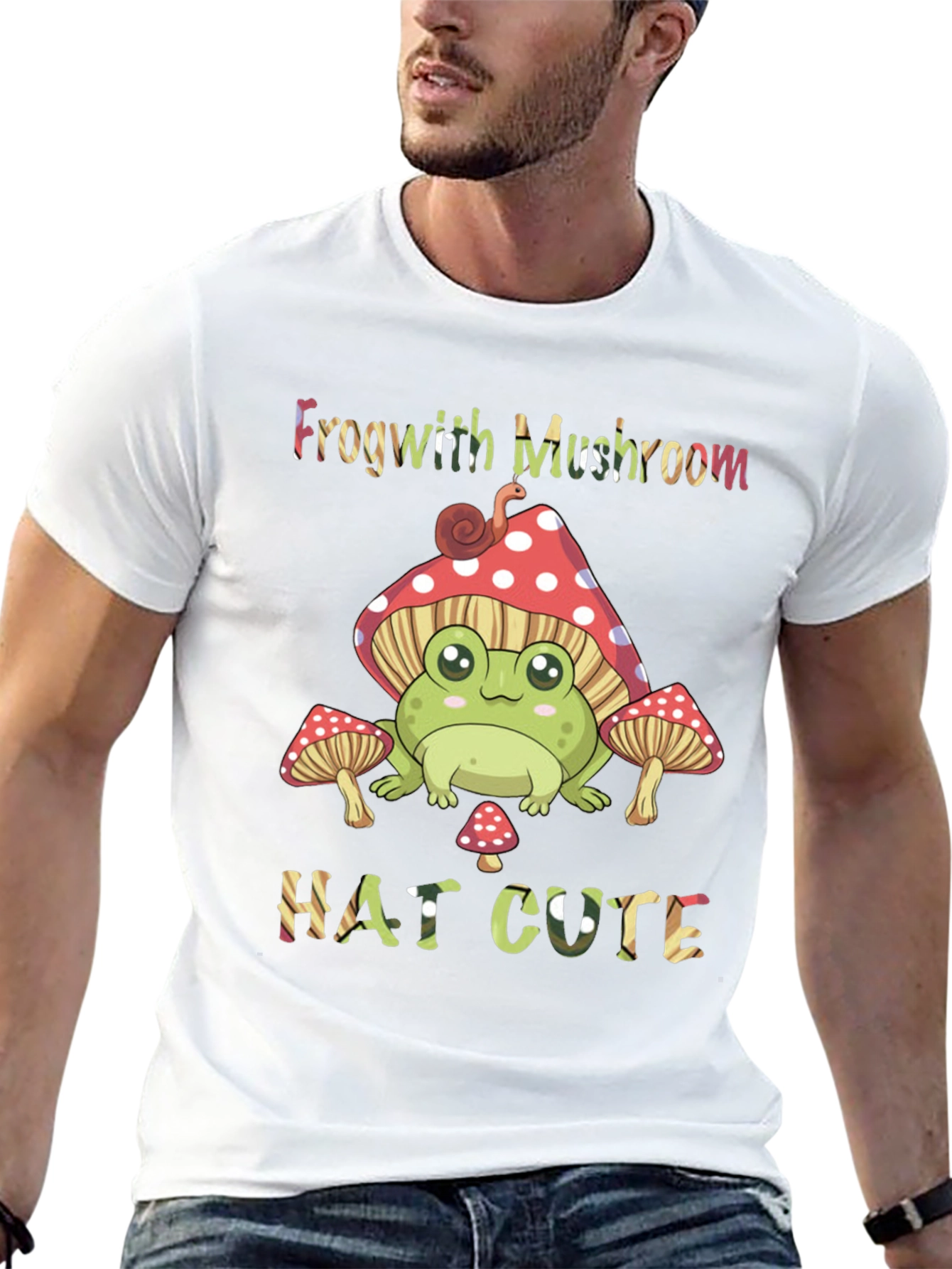 Black Frog with Mushroom Hat Cute Black T-Shirt view 13