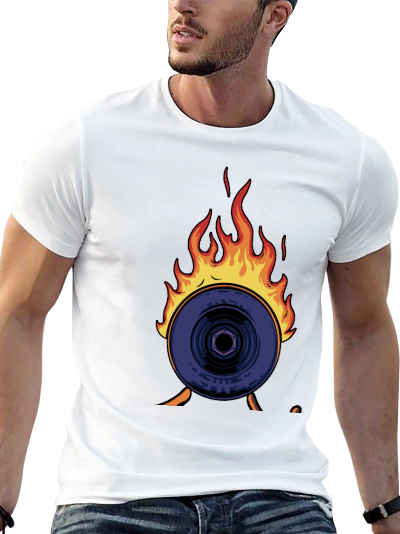 Black Flaming Record Graphic Tee - Bold Statement Shirt view 13