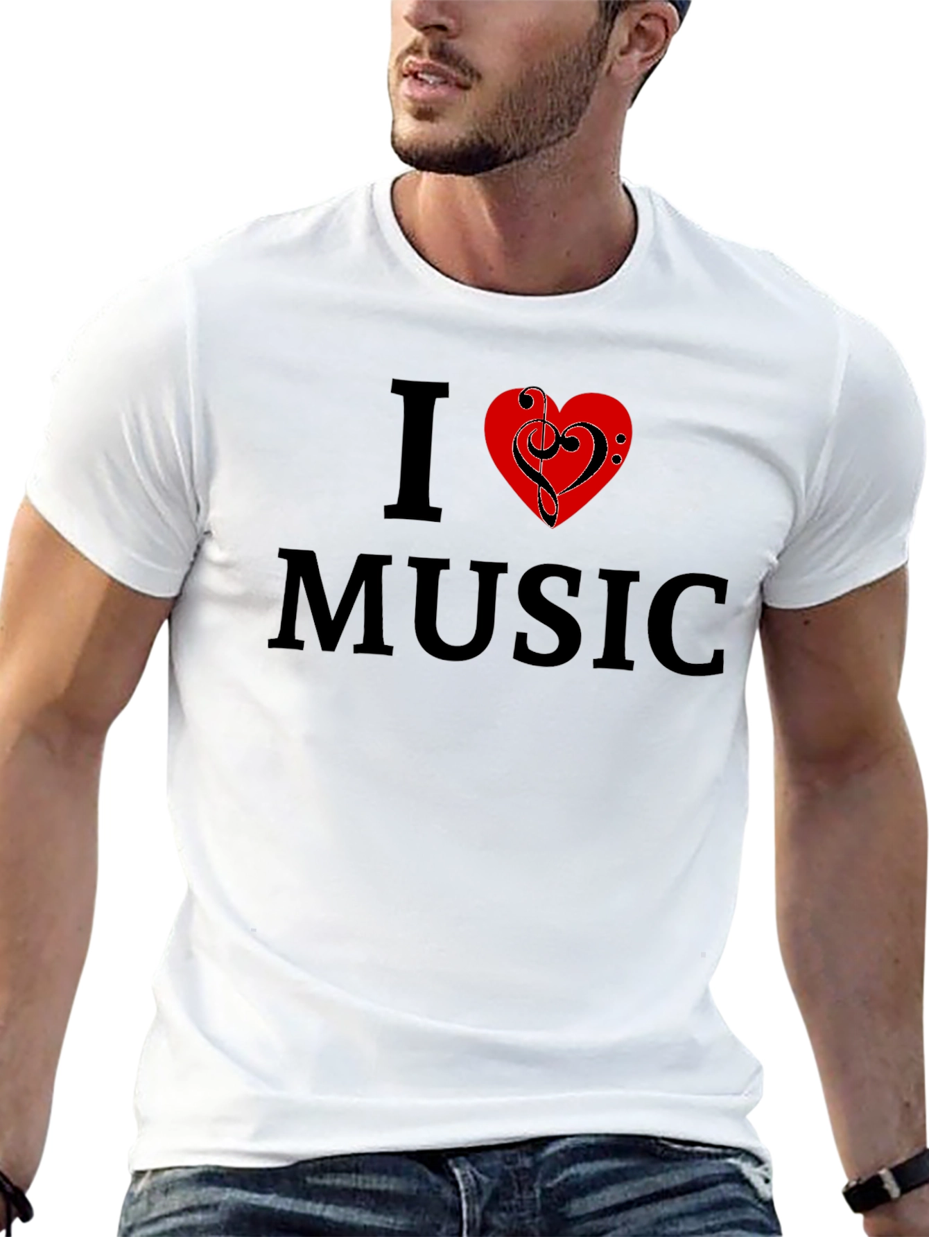 Black I Love Music Graphic Tee - Black Cotton T-Shirt view 13