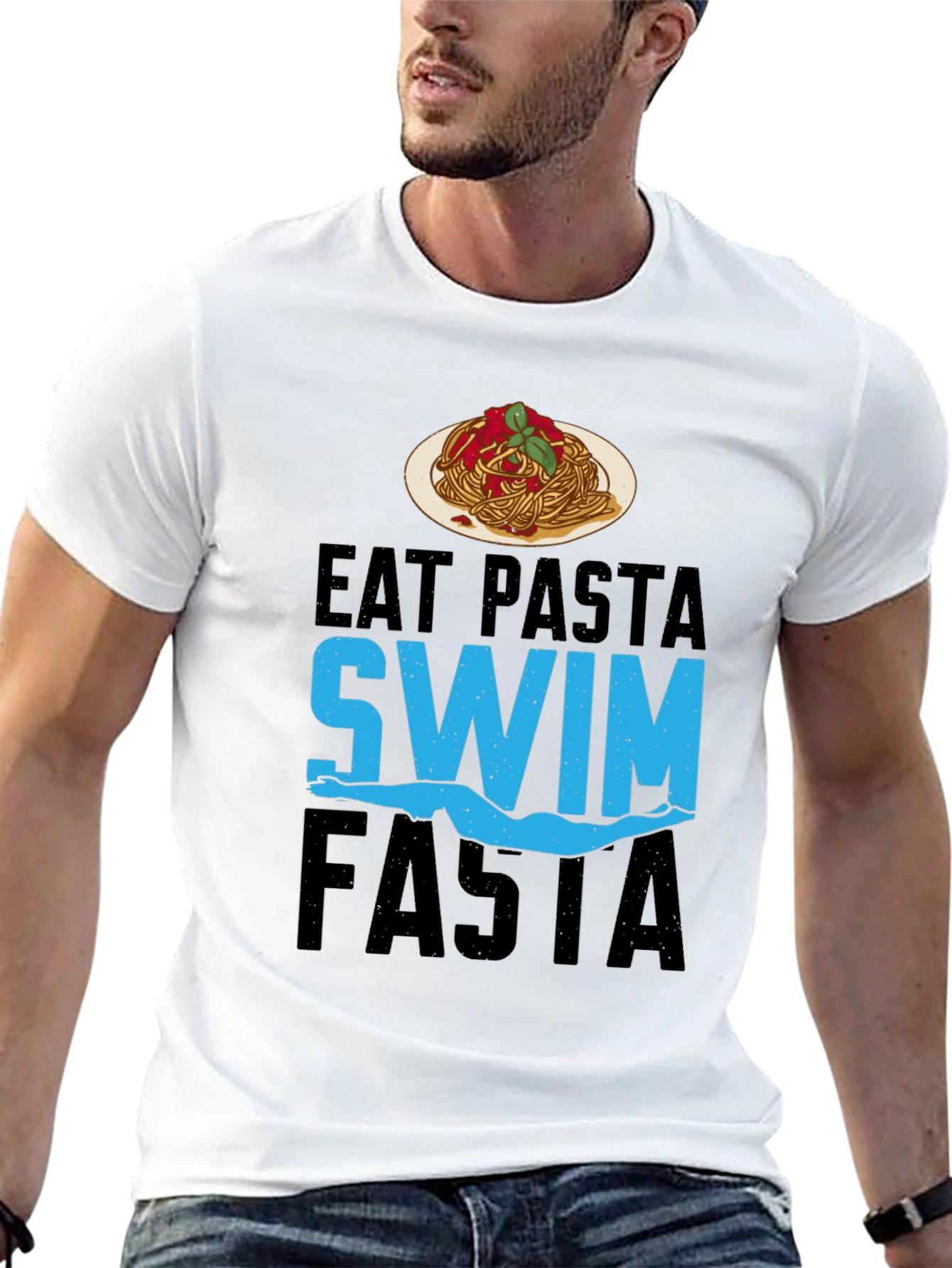 Black Eat Pasta Swim Fasta T-Shirt - Swimmer's Delight! view 13