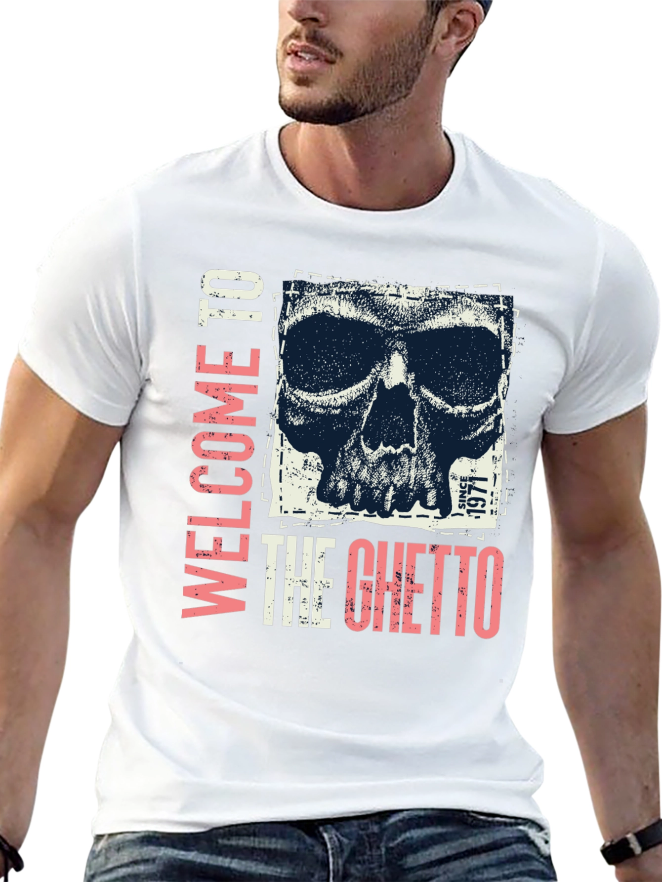 Black Welcome To The Ghetto Skull Graphic Tee view 13