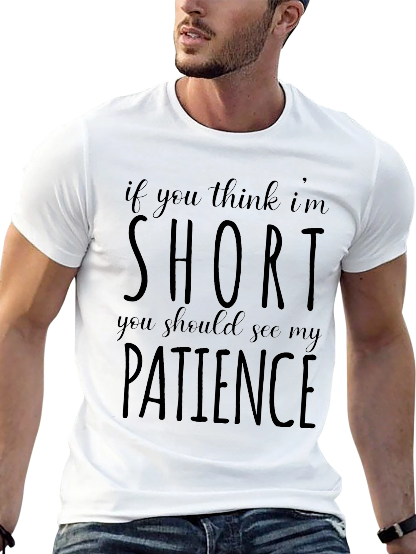 Black Funny Short Patience Men's Black T-Shirt view 13