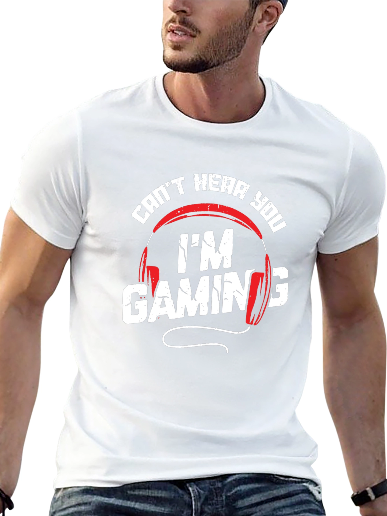 Black Gaming Headset T-Shirt: Can't Hear You I'm Gaming Black Tee view 13