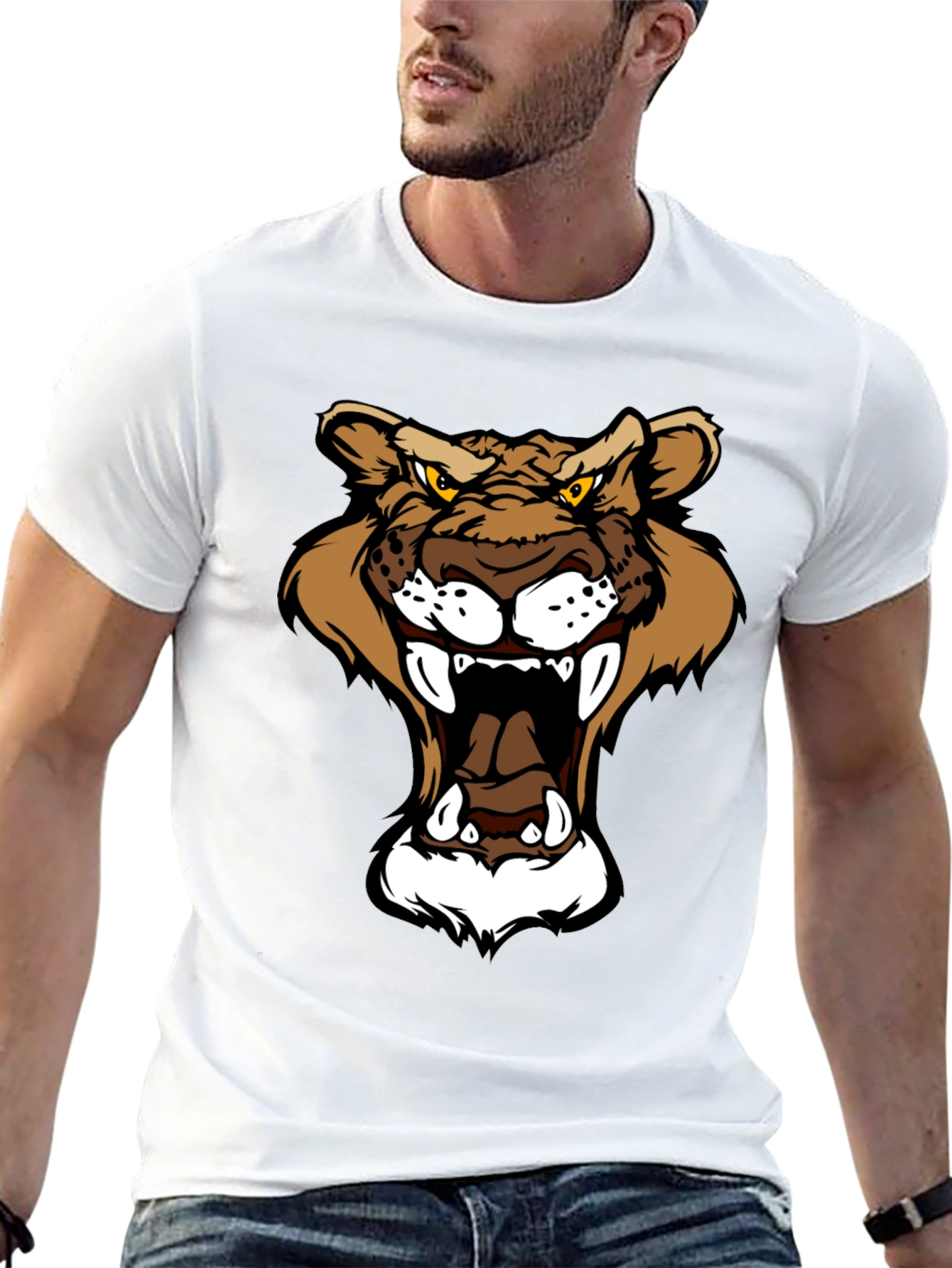 Black Roaring Mountain Lion Graphic T-Shirt view 13