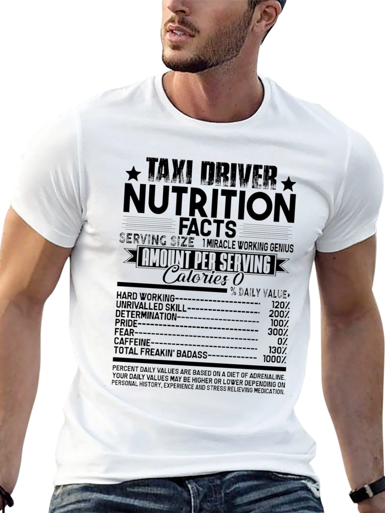 Black Taxi Driver Nutrition Facts Graphic T-Shirt view 13