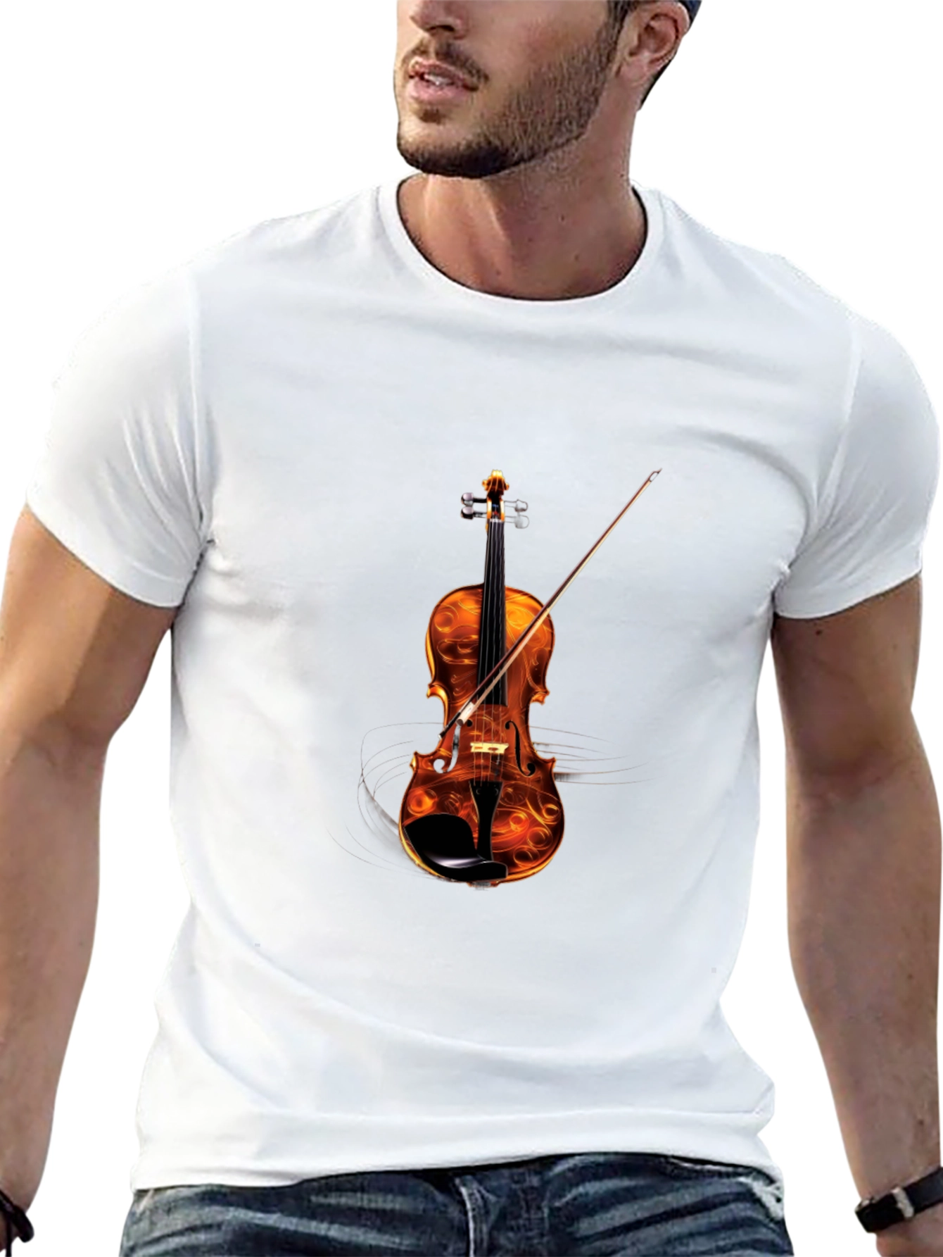 Black Fiery Violin Graphic Tee - Musician's Statement Shirt view 13
