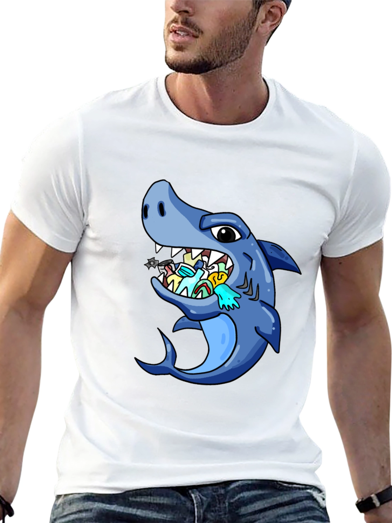 Black Shark Eating Masks Funny T-Shirt view 13
