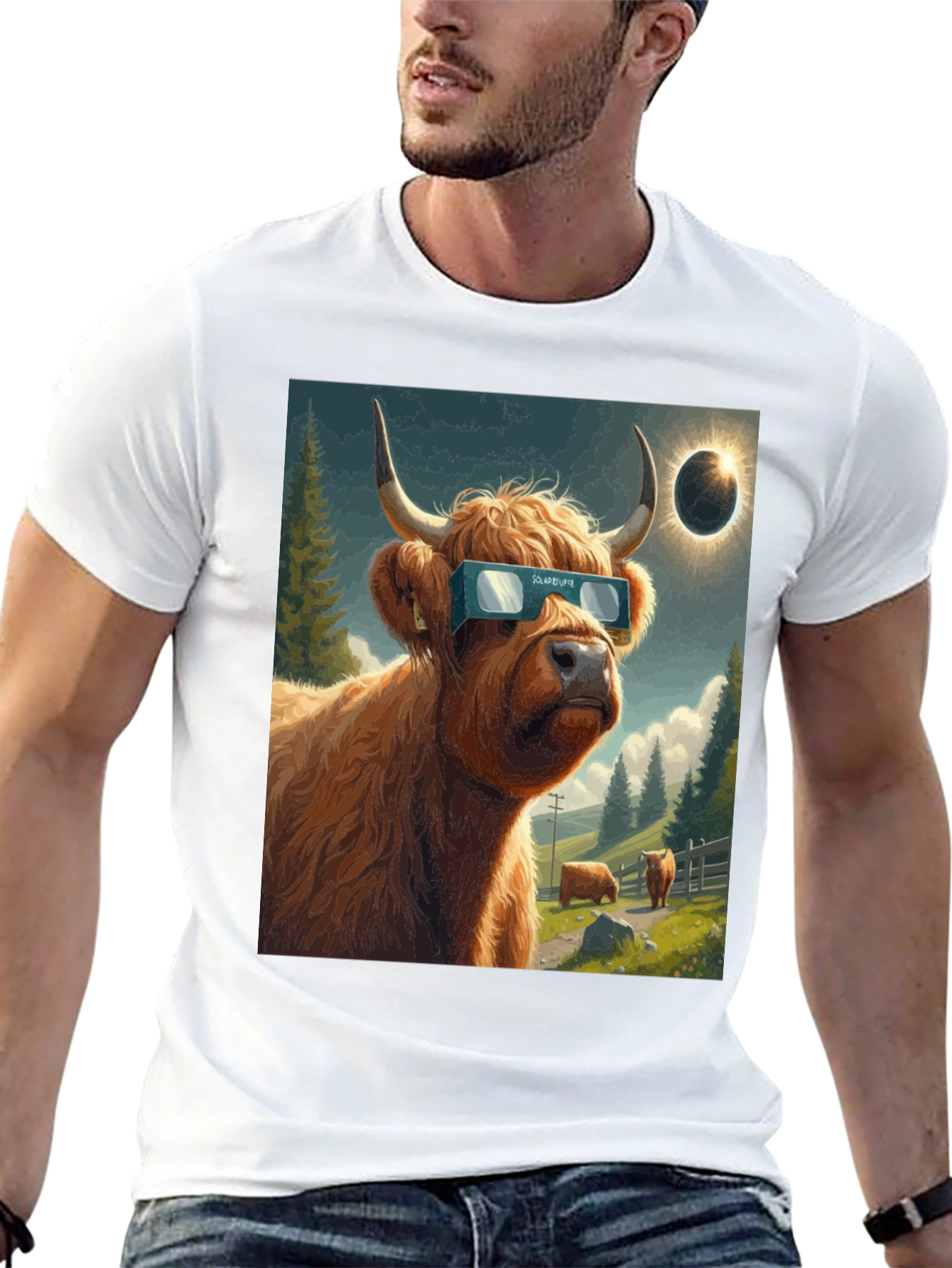 Black Solar Eclipse Cow Graphic Tee - Black view 13