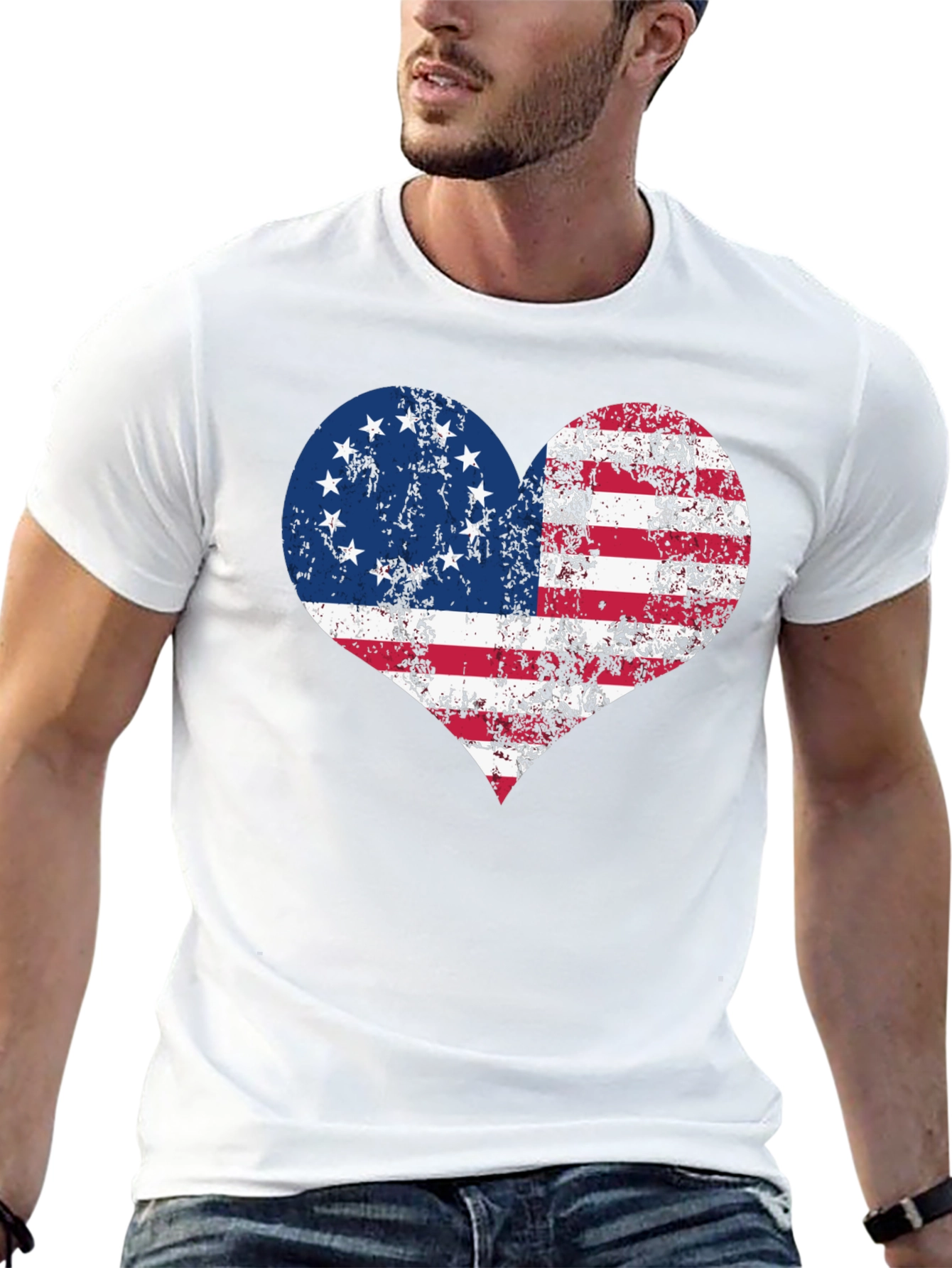 Black Patriotic Heart T-Shirt - USA Flag Design view 13