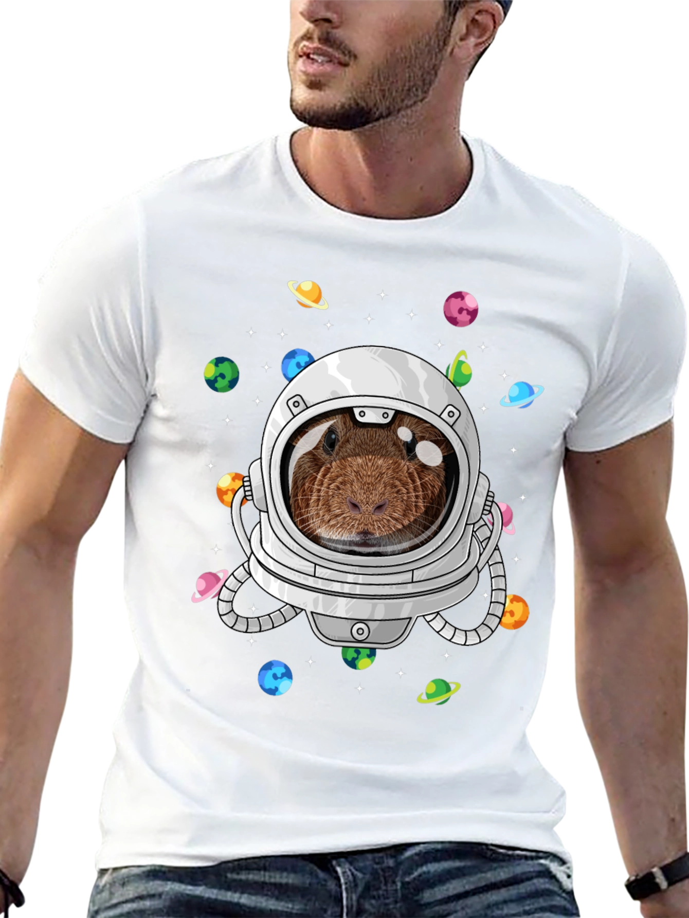 Black Guinea Pig Astronaut T-Shirt Funny Space Tee view 13