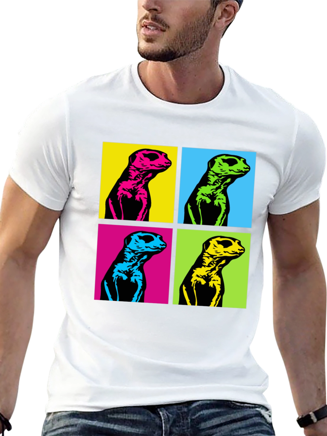 Black Pop Art Meerkat Graphic Tee - Unique Animal T-Shirt view 13