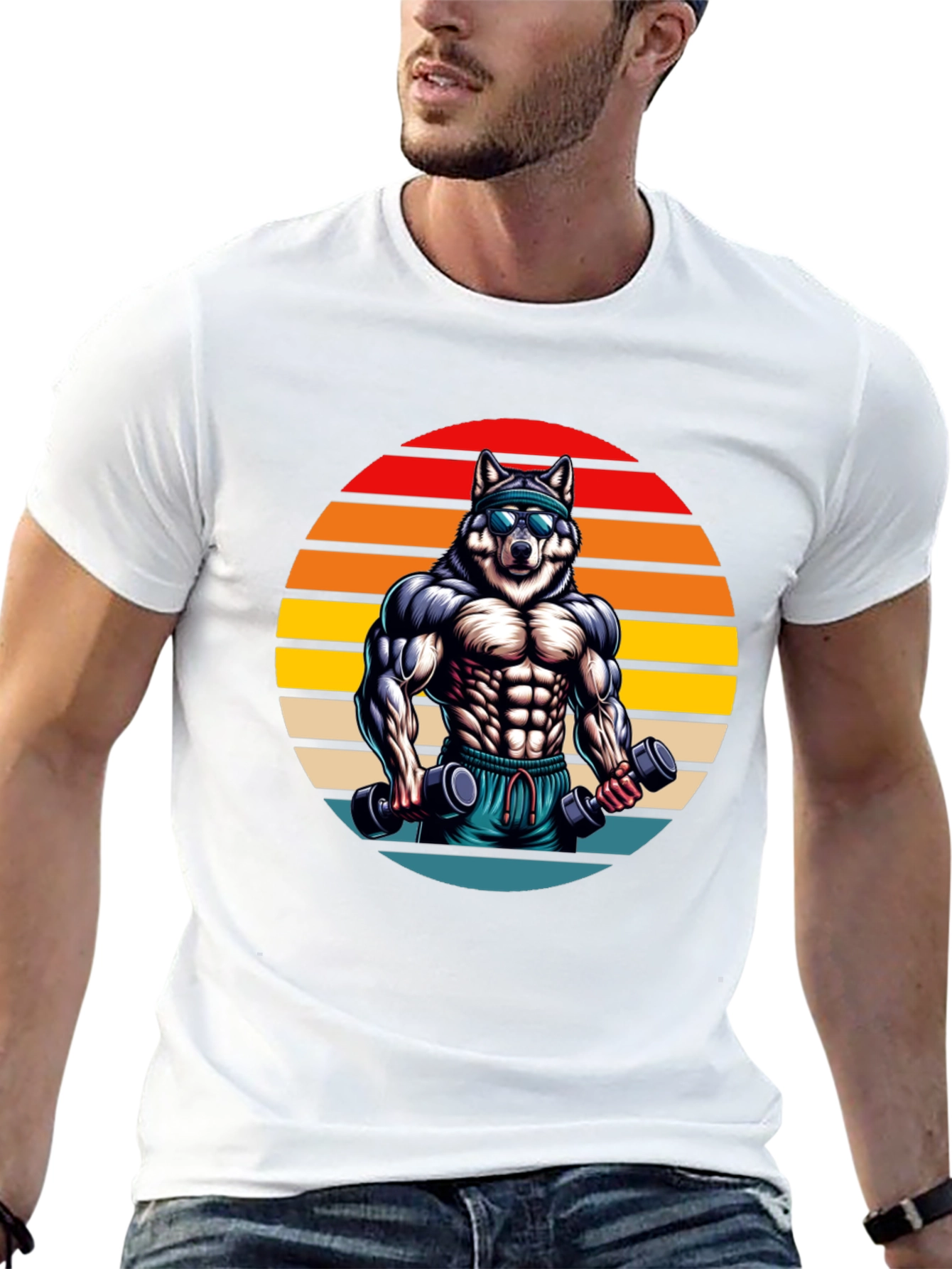 Black Wolf Gym T-Shirt - Retro Fitness Design view 13