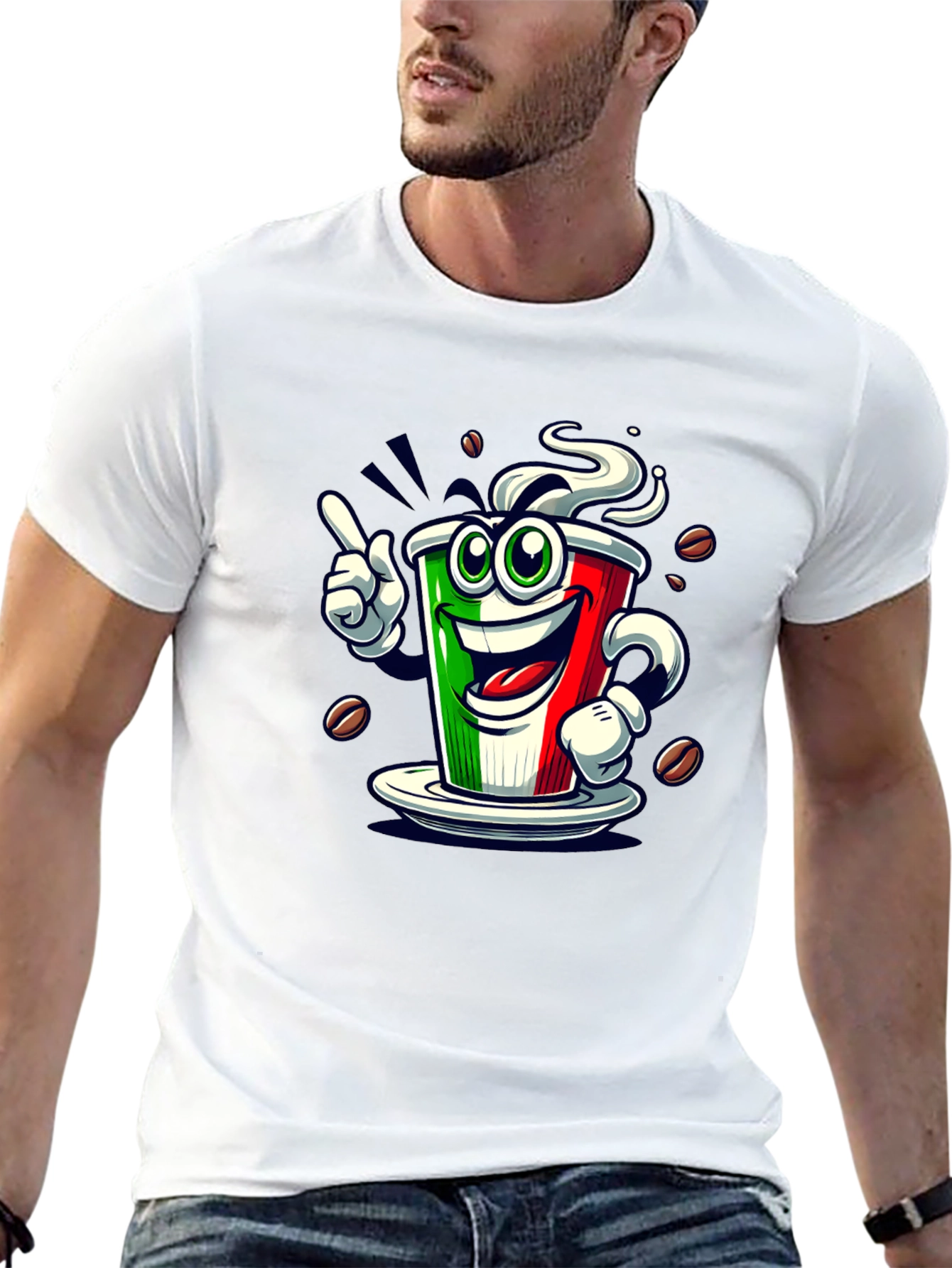 Black Italian Flag Coffee Graphic Tee - Fun Novelty Shirt view 13
