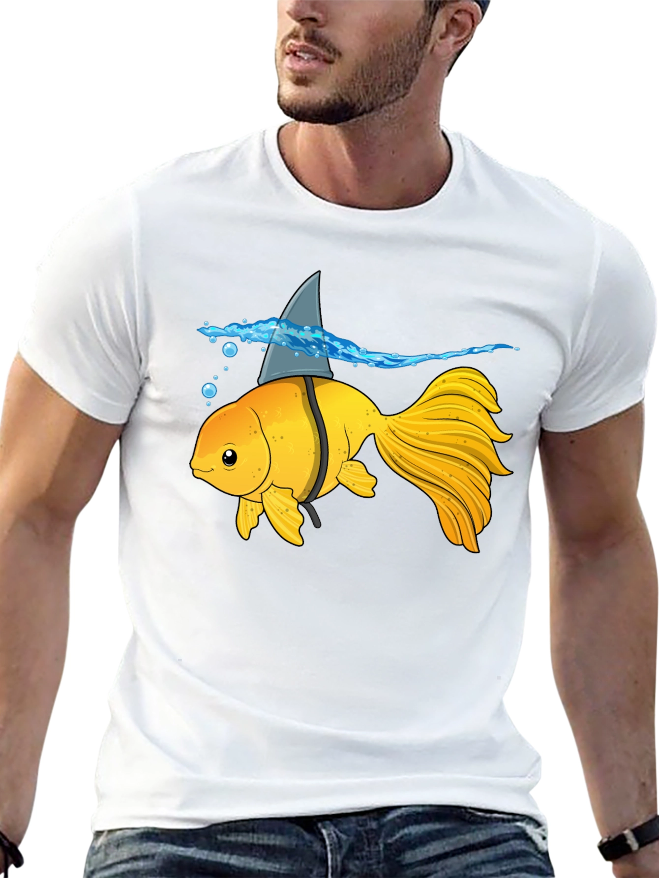 Black Goldfish Shark Fin Humor T-Shirt view 13