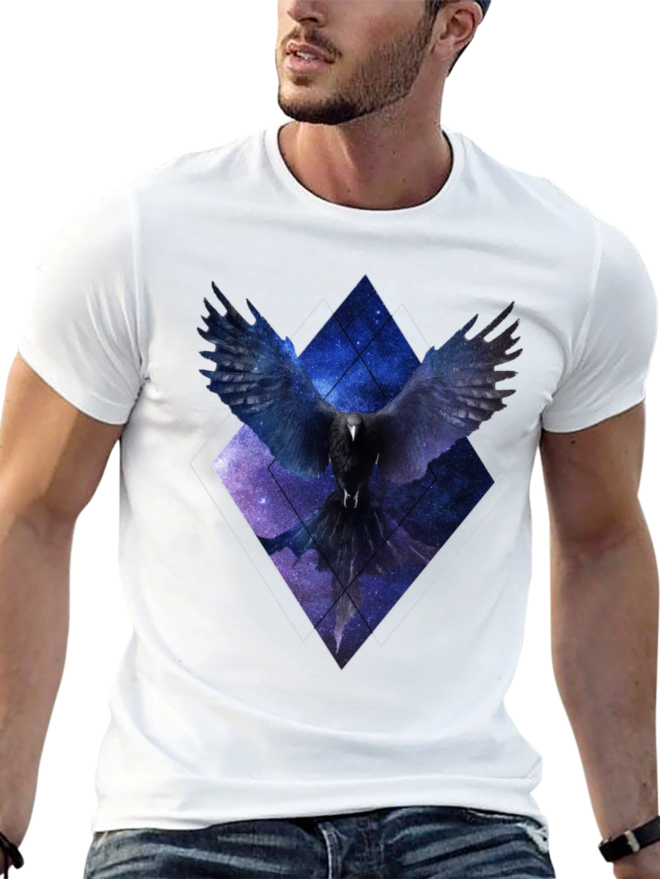 Black Cosmic Raven Graphic Tee - Unisex Black T-Shirt view 13