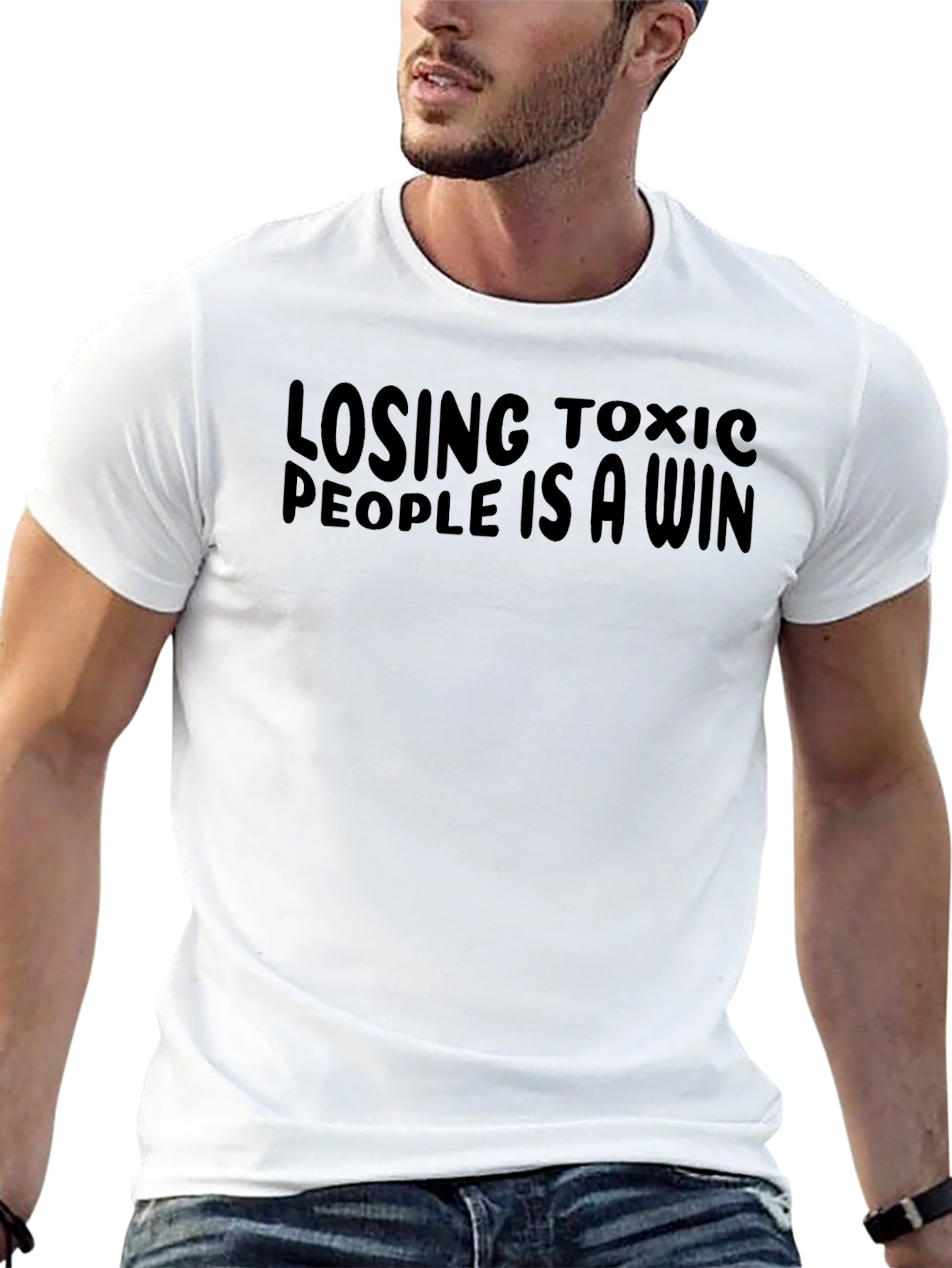 Black Losing Toxic People T-Shirt - Short Sleeve Crew Neck view 13