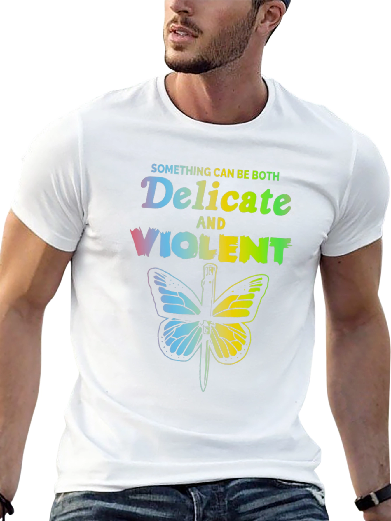 Black Delicate & Violent Butterfly T-Shirt - Unisex Cotton Tee view 13