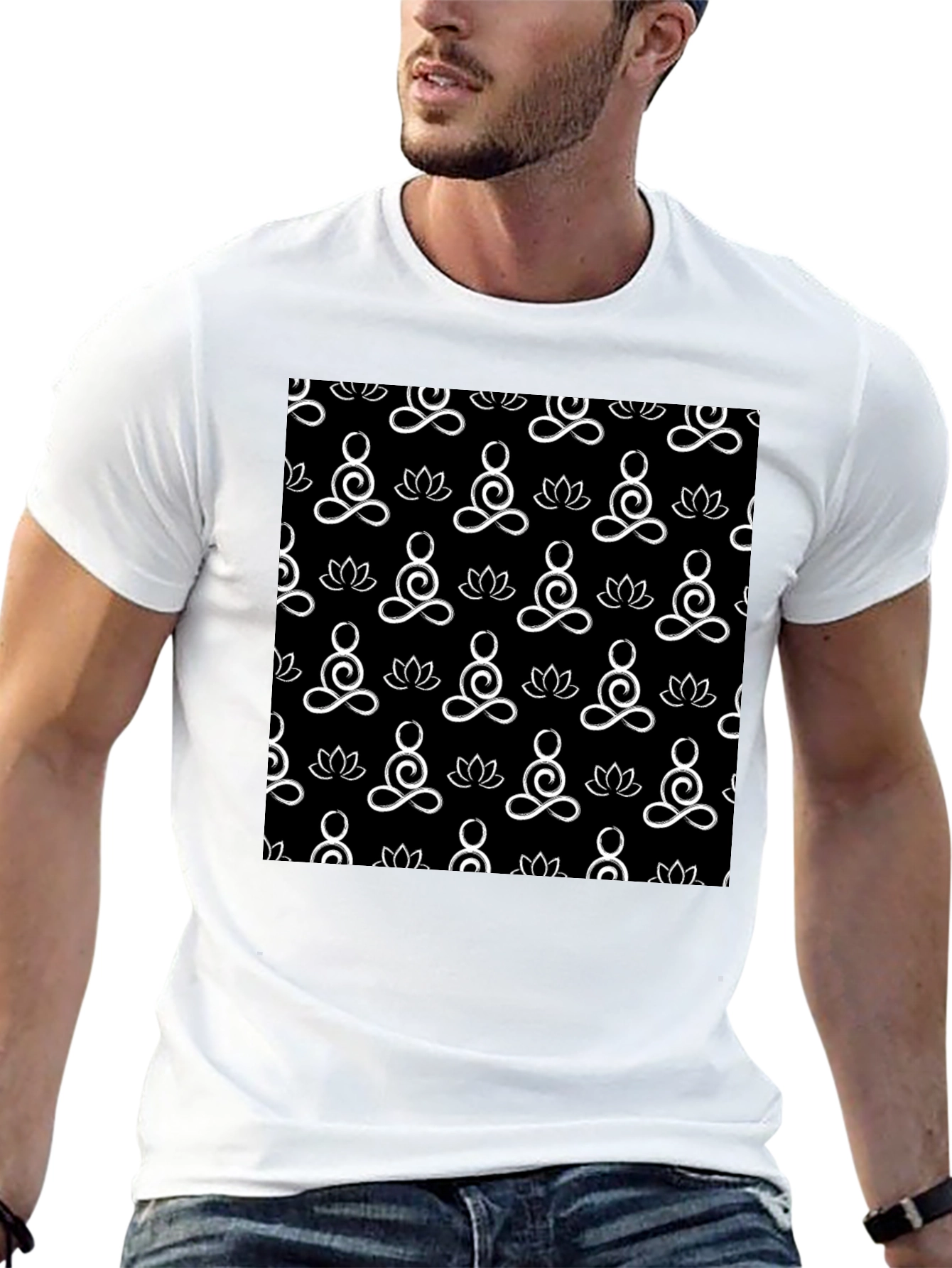 Black Black T-Shirt with Yoga Pattern view 13