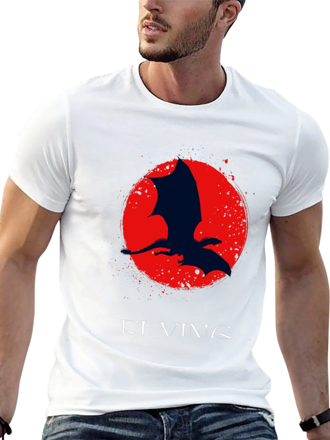 Black Dragon Silhouette Graphic Print Crew Neck Tee view 13