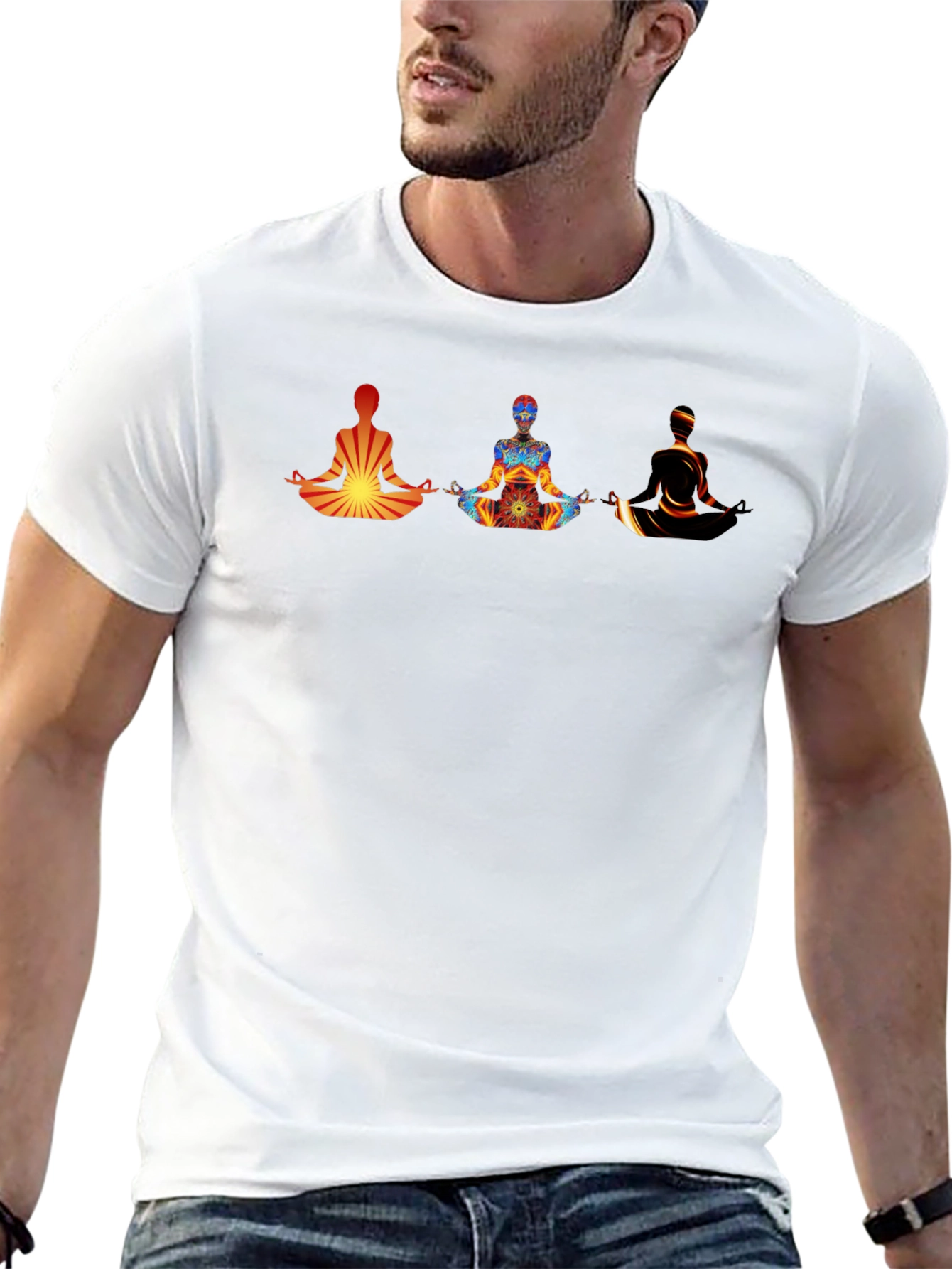 Black Meditating Figures Graphic Tee - Men's Black T-Shirt view 13