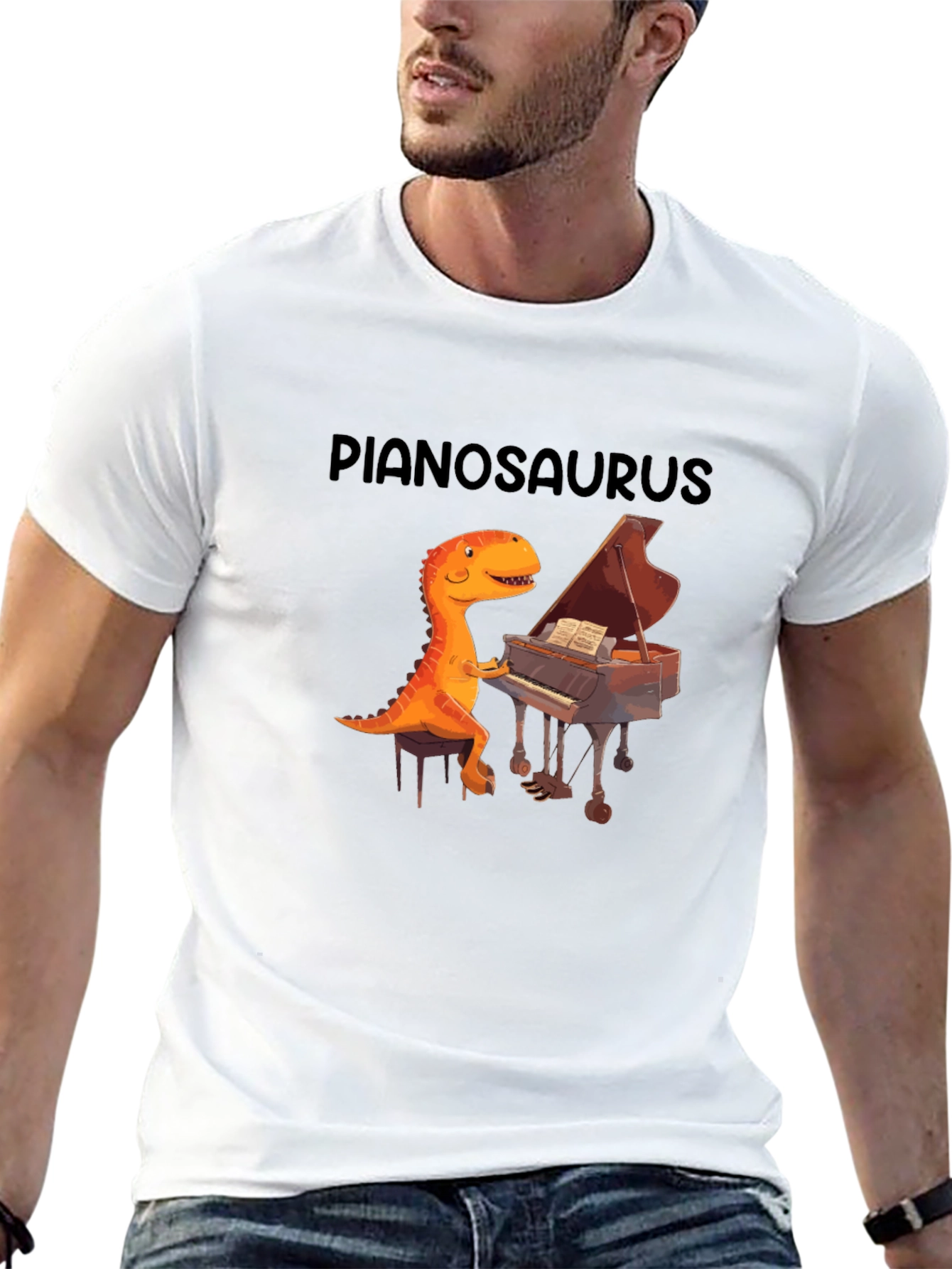 Black Pianosaurus Graphic Tee - Dino Piano Player Shirt view 13