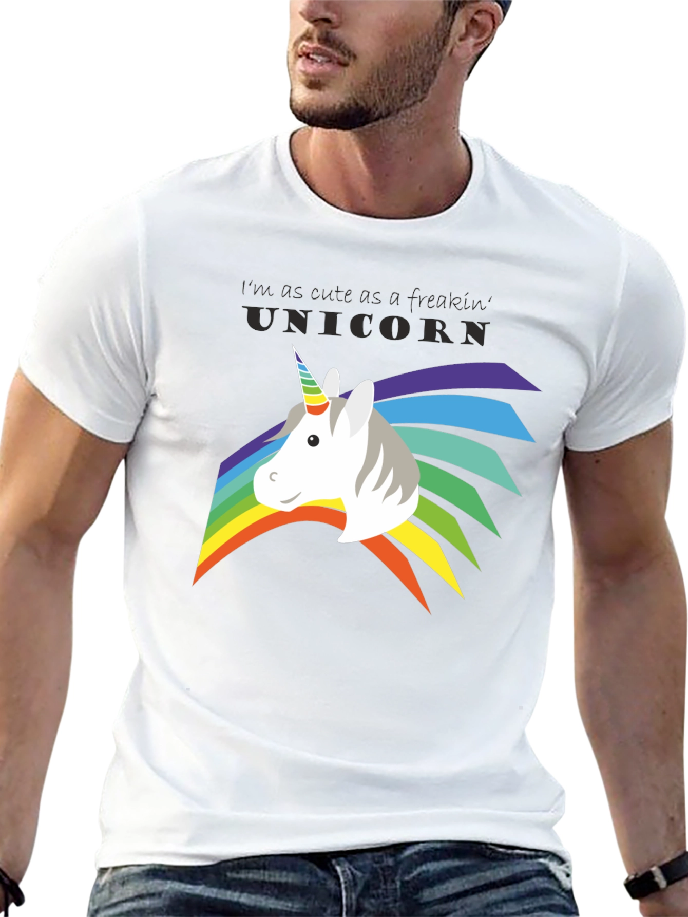 Black Cute Unicorn Freakin' Unicorn Rainbow T-Shirt view 13