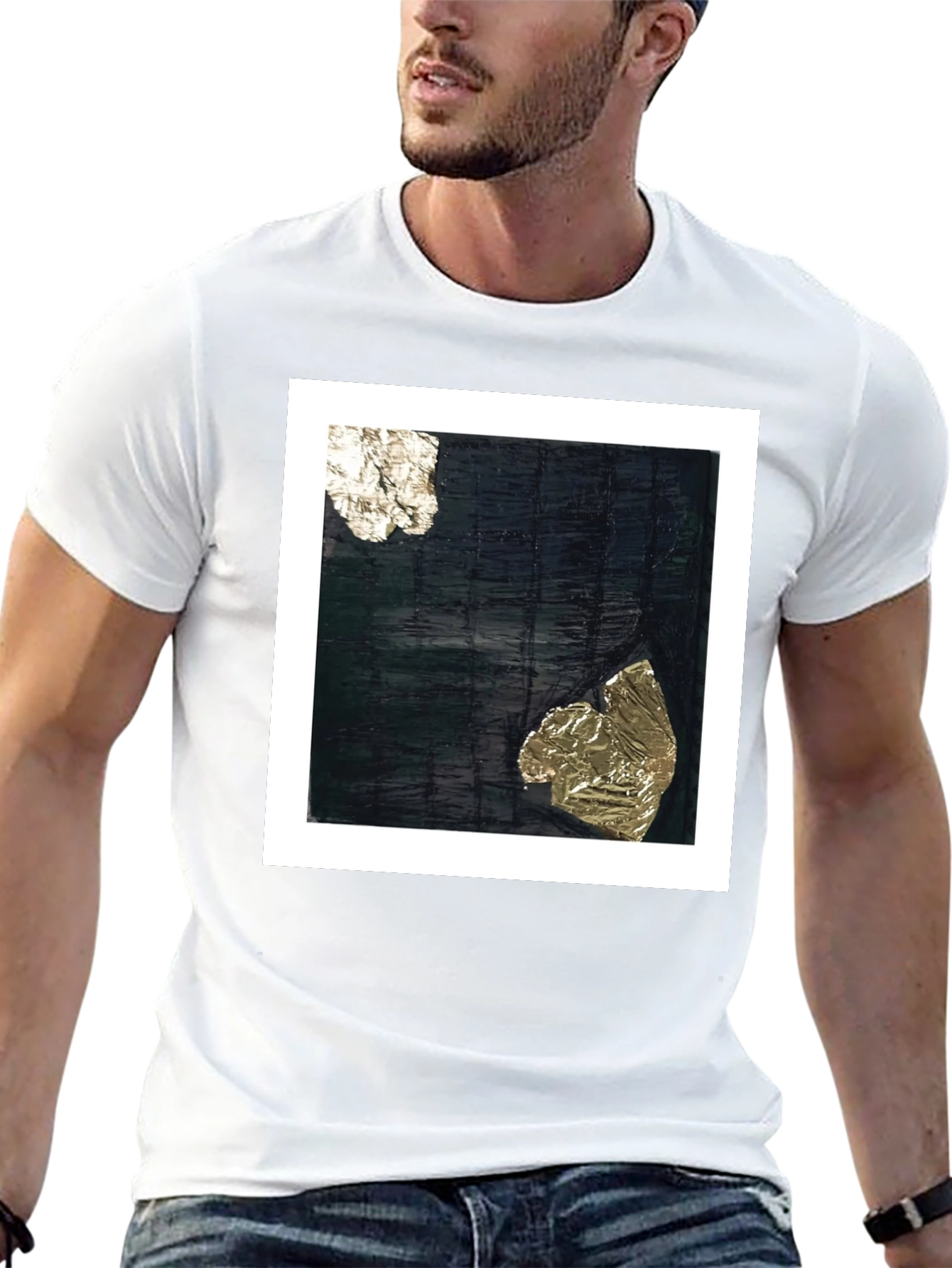 Black Abstract Art Tee - Black Cotton Crew Neck T-Shirt view 13