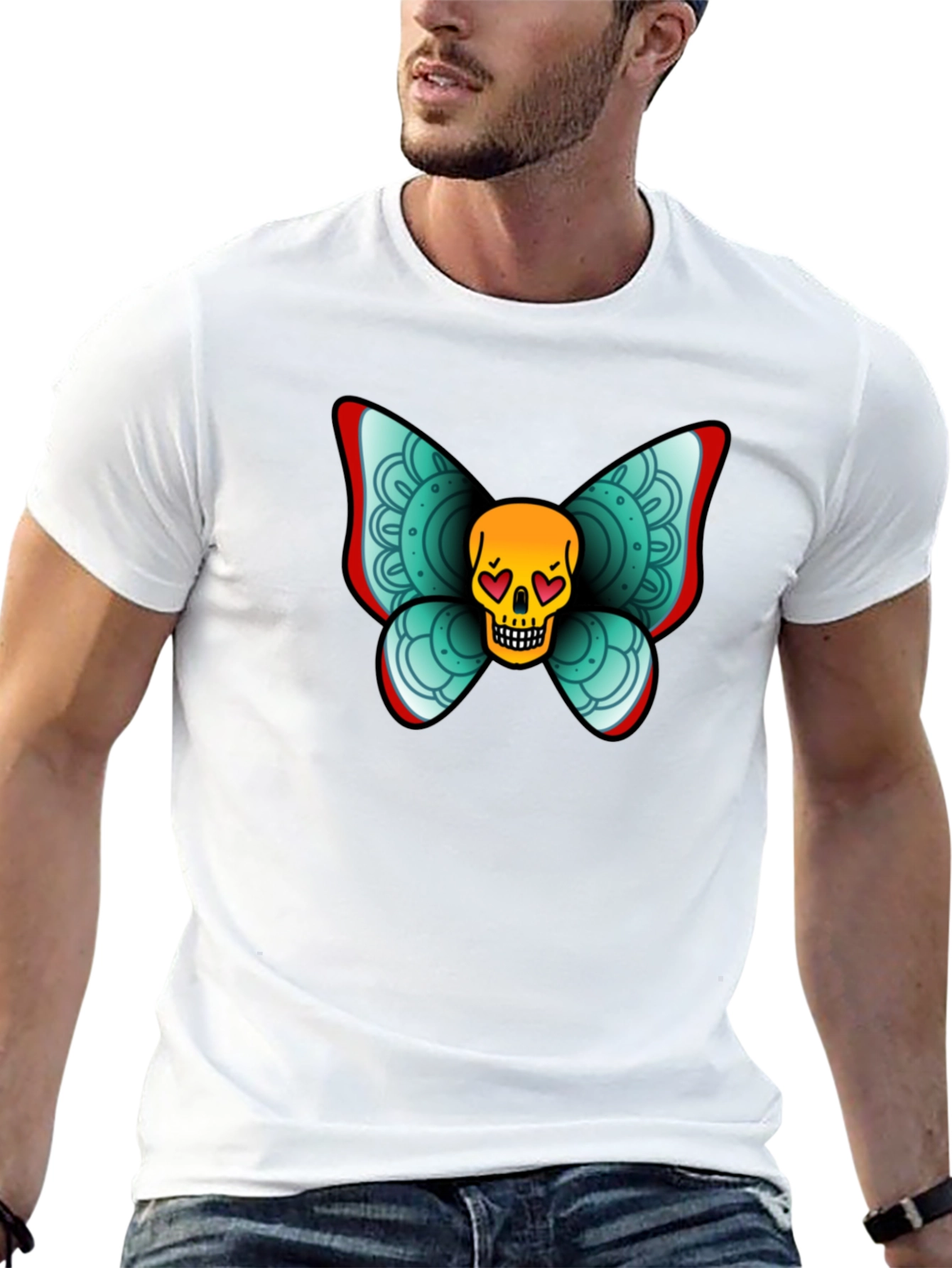Black Skull Butterfly Graphic Tee - Black Cotton T-Shirt view 13
