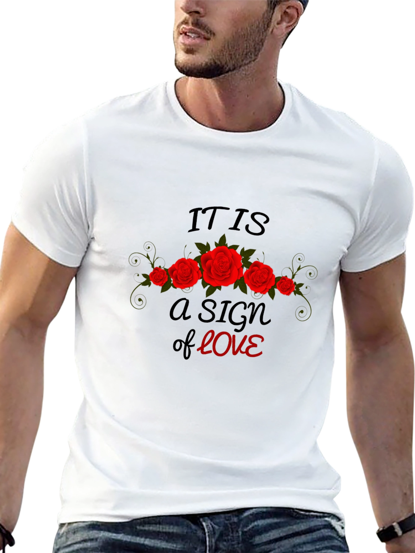 Black It Is A Sign Of Love T-Shirt - Floral Rose Design view 13