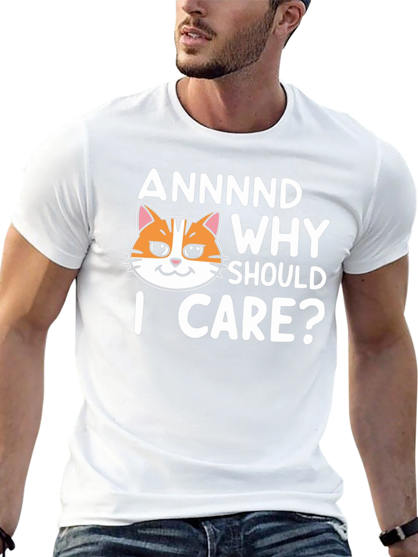 Black Annnd Why Should I Care? Funny Cat Graphic T-Shirt view 13