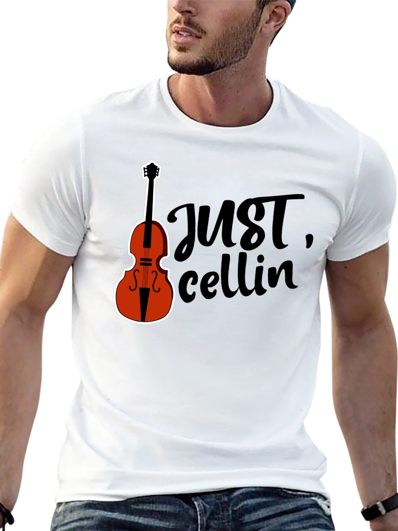 Black Just Cellin' Black T-Shirt with Cello Graphic view 13