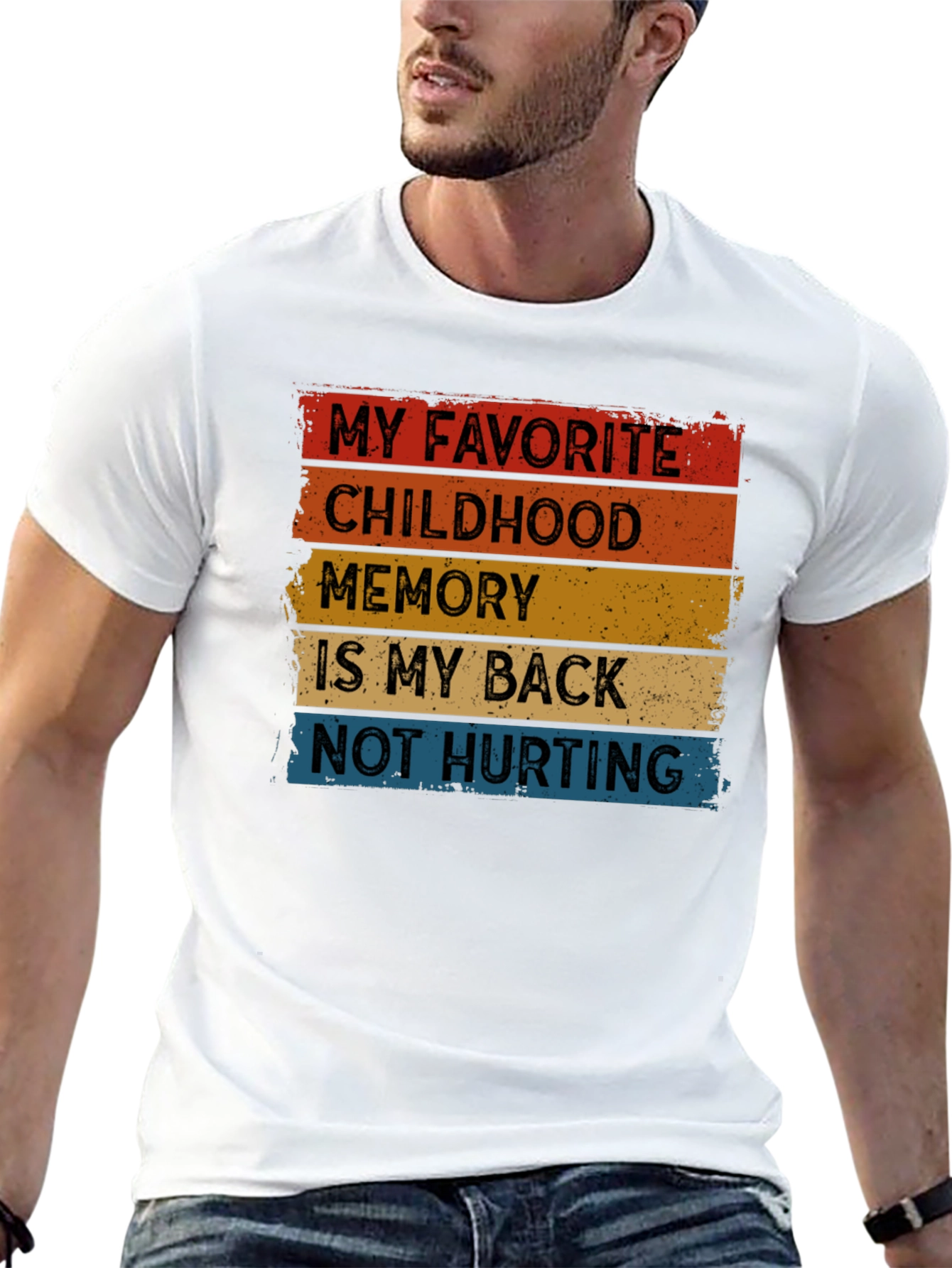 Black Funny Back Pain T-Shirt - "Childhood Memory" view 13