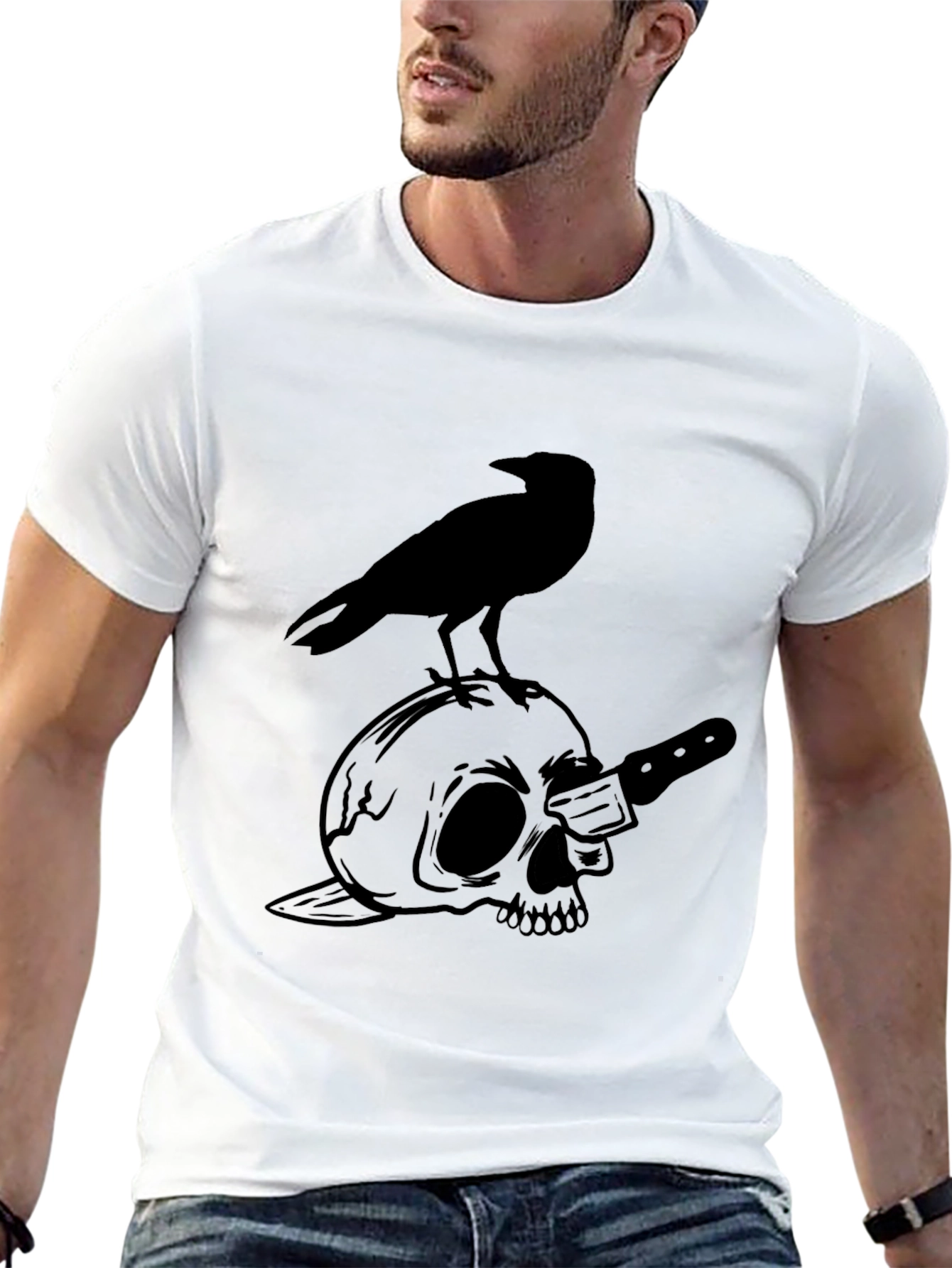 Raven Skull Tee - Goth Style Graphic T-Shirt - 13