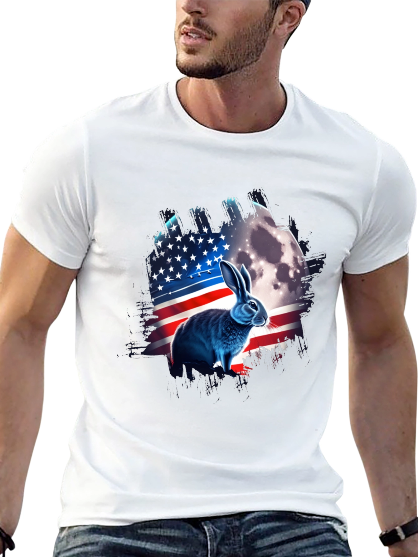Black Patriotic Rabbit USA Flag T-Shirt view 13