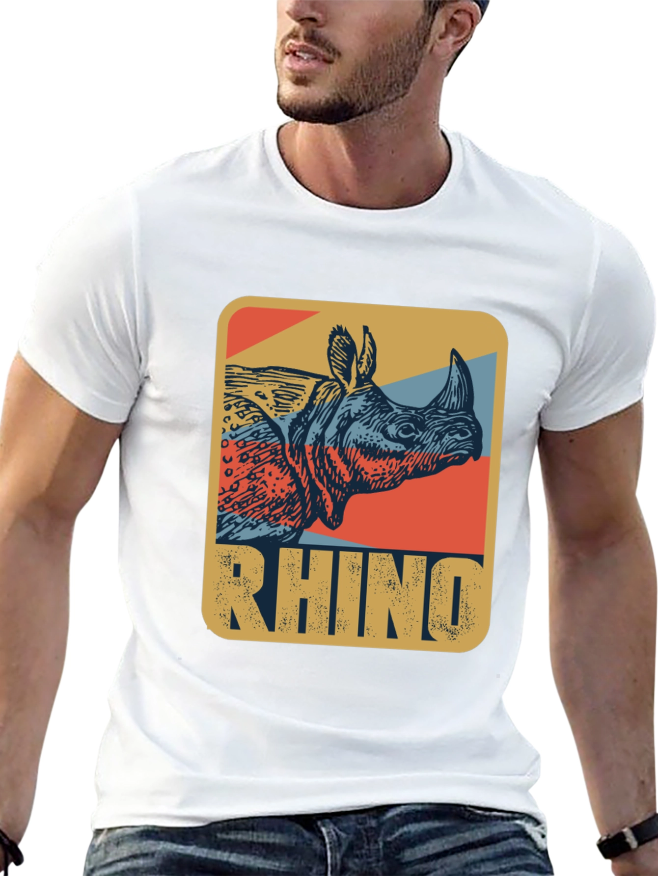 Black Retro Rhino Graphic T-Shirt - Cool Wildlife Tee view 13